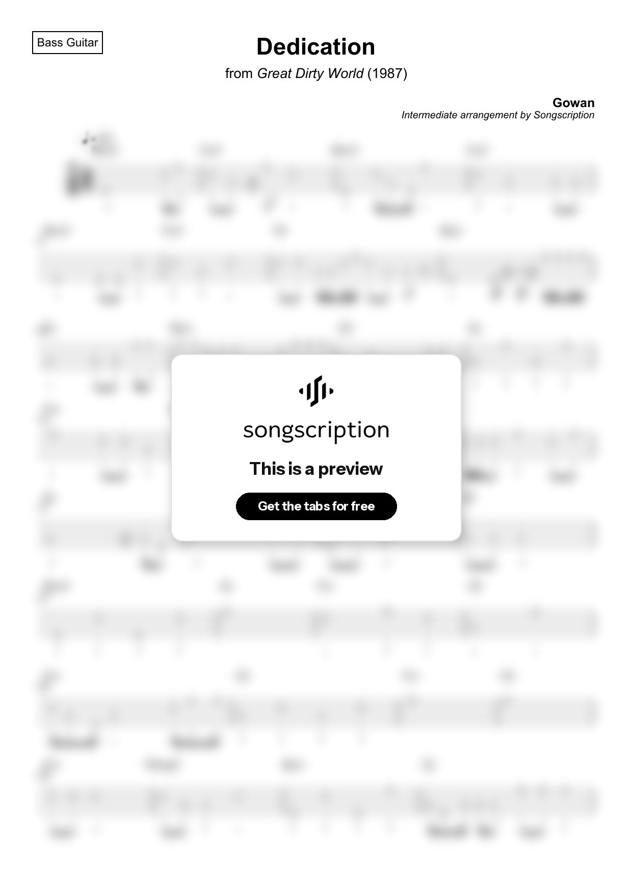 Intermediate Bass Guitar Tabs for "Dedication" by Gowan