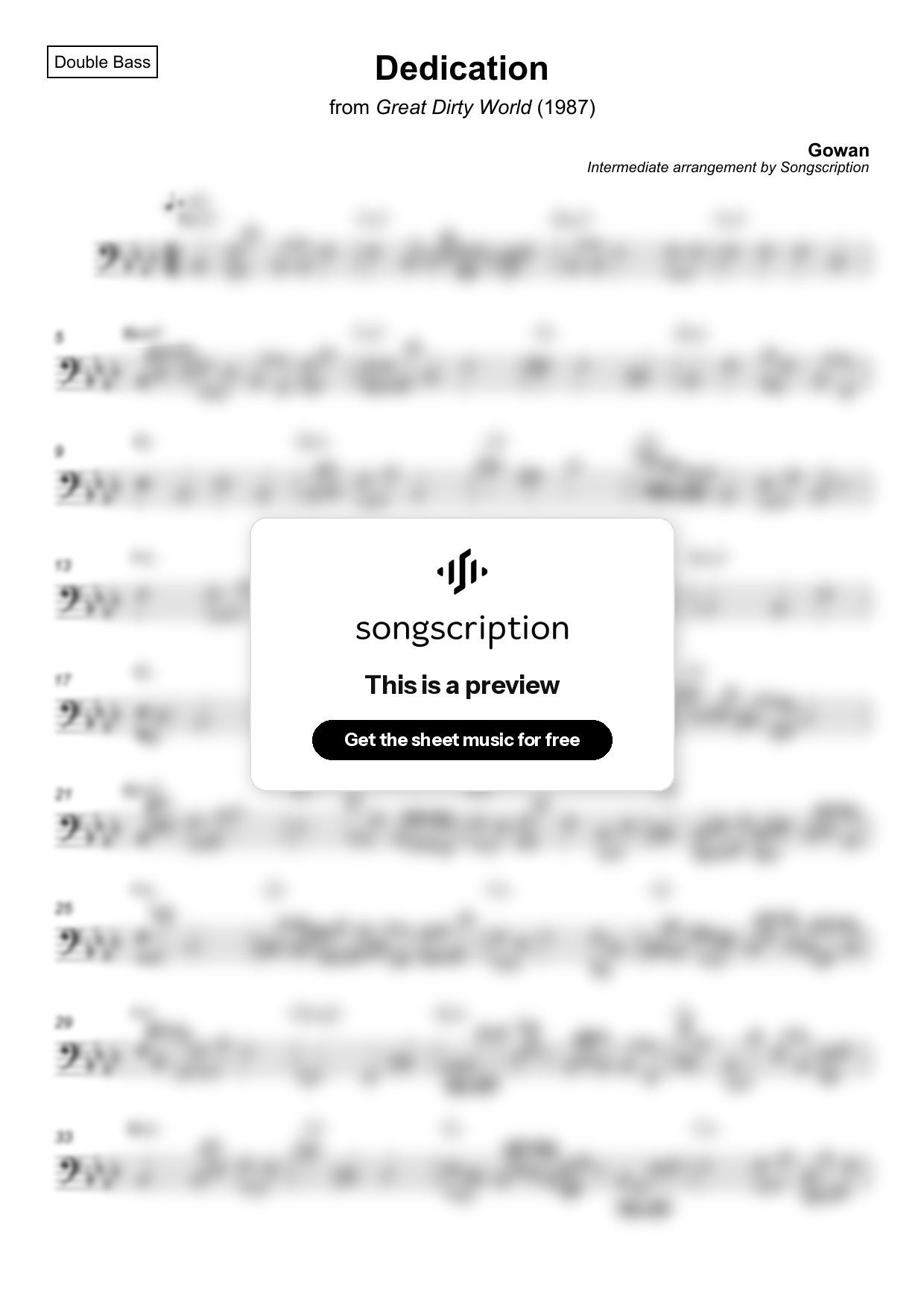 Intermediate Double Bass Sheet Music for "Dedication" by Gowan