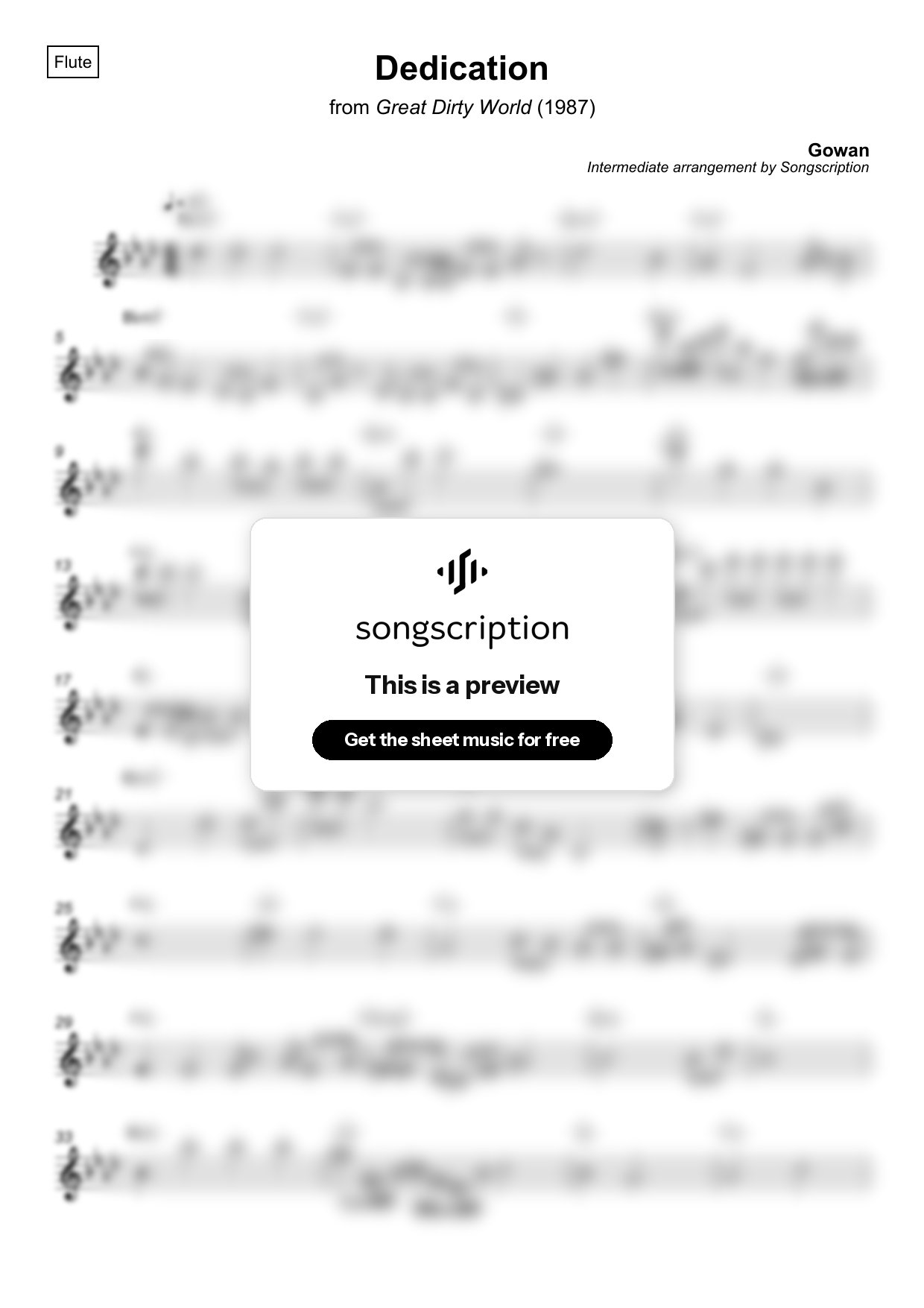 Intermediate Flute Sheet Music for "Dedication" by Gowan