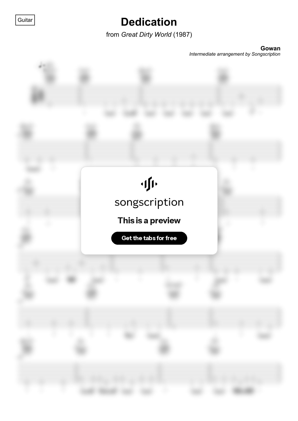 Intermediate Acoustic Guitar Tabs for "Dedication" by Gowan