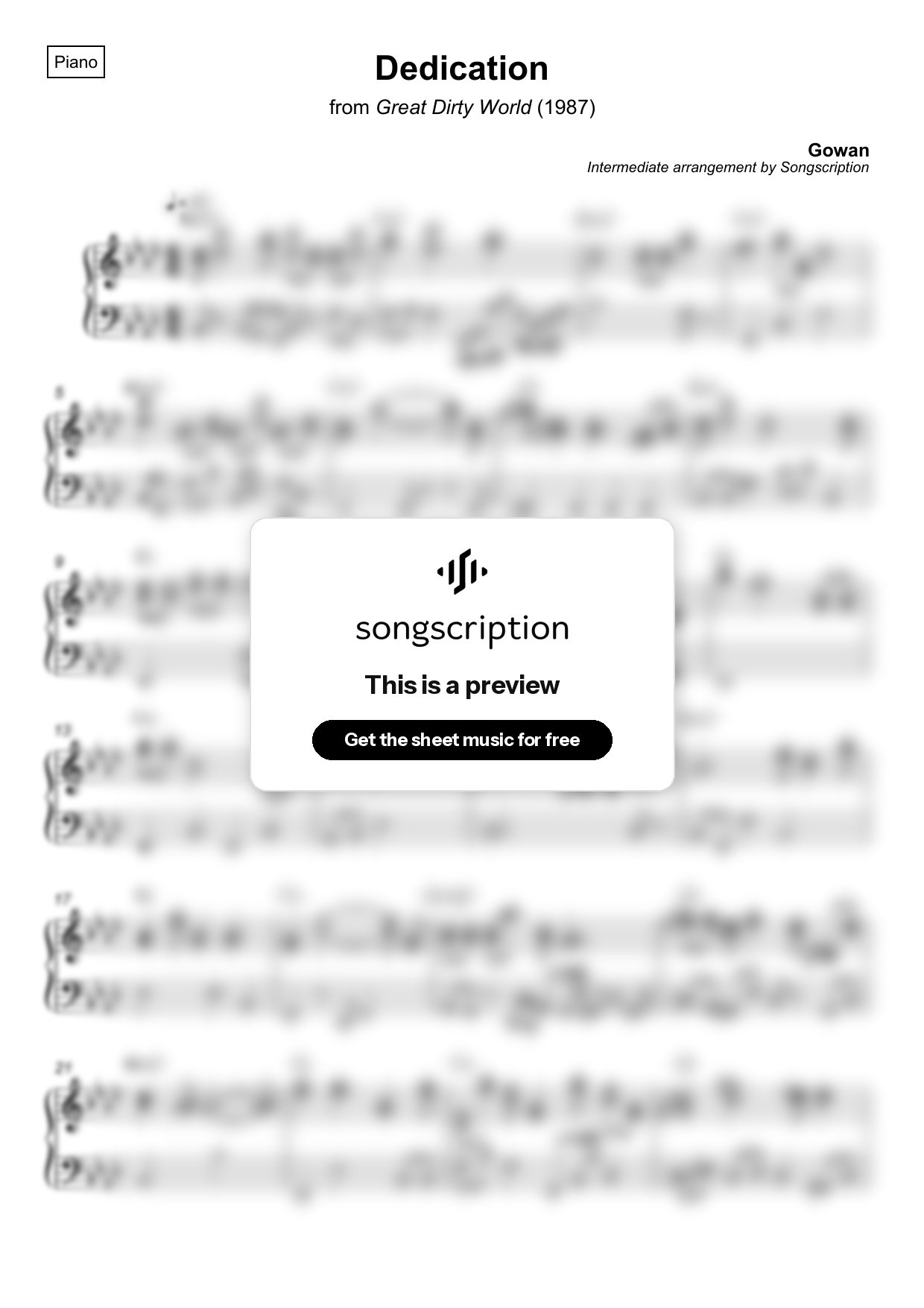 Intermediate Piano Sheet Music for "Dedication" by Gowan