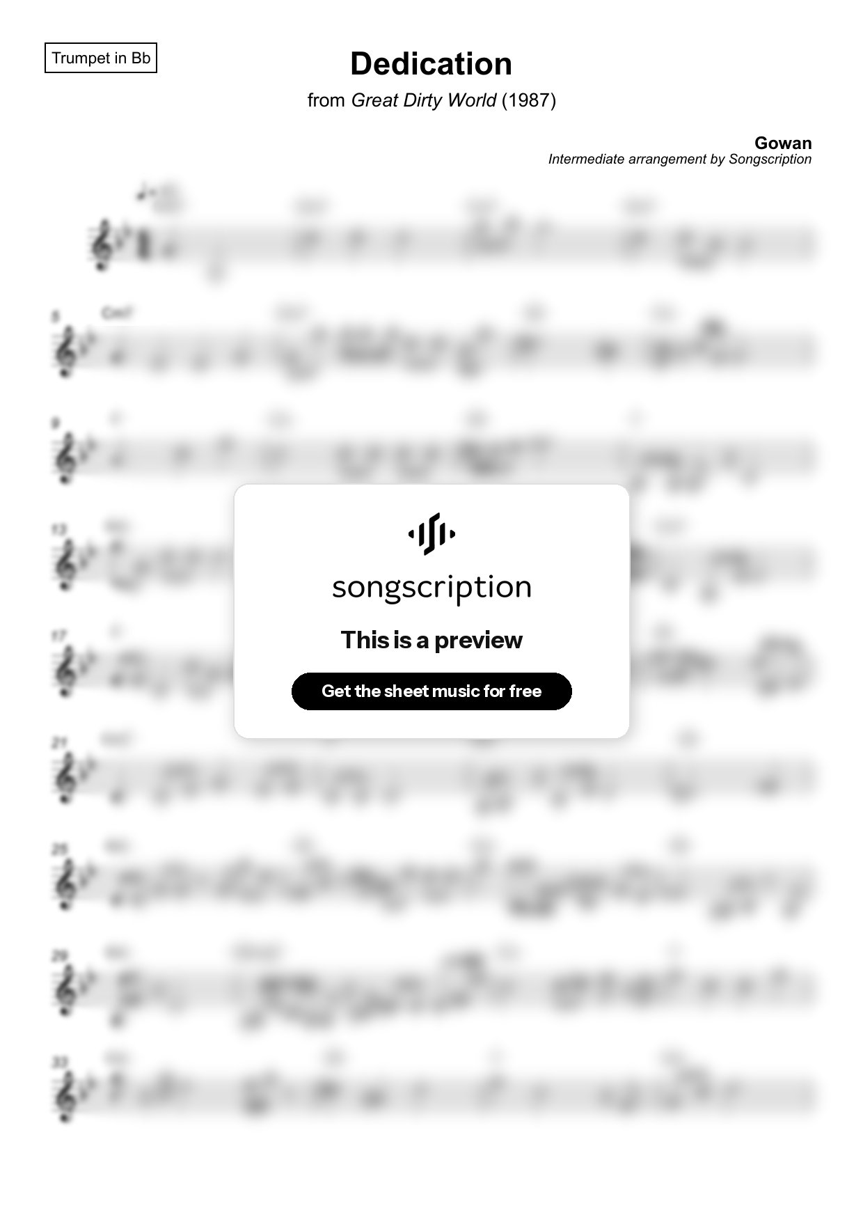 Intermediate Trumpet Sheet Music for "Dedication" by Gowan