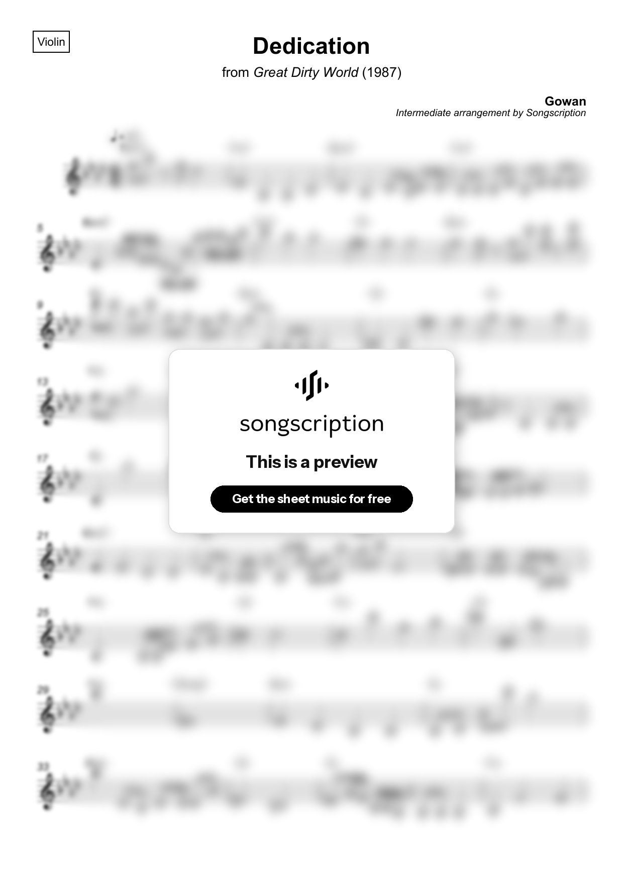 Intermediate Violin Sheet Music for "Dedication" by Gowan