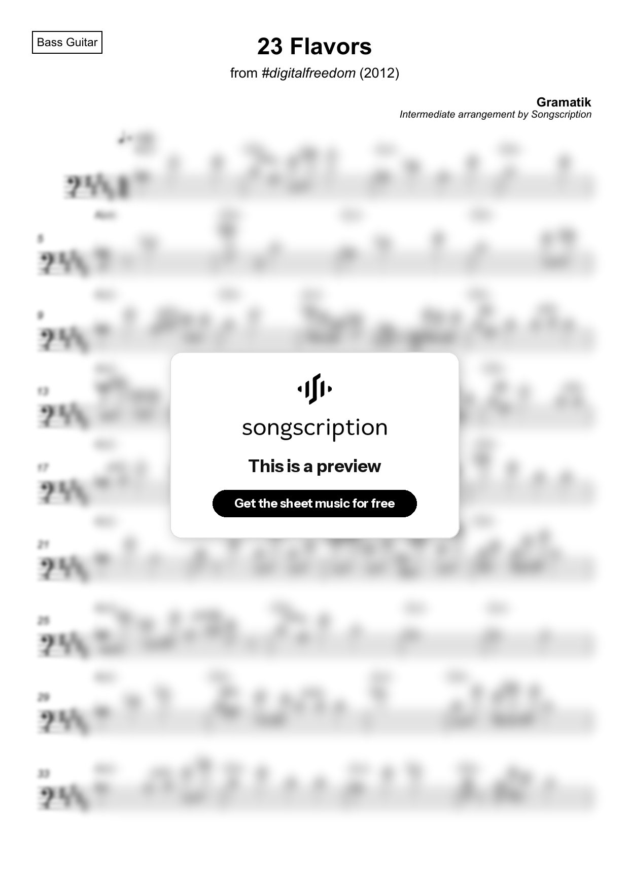 Intermediate Bass Guitar Sheet Music for "23 Flavors" by Gramatik