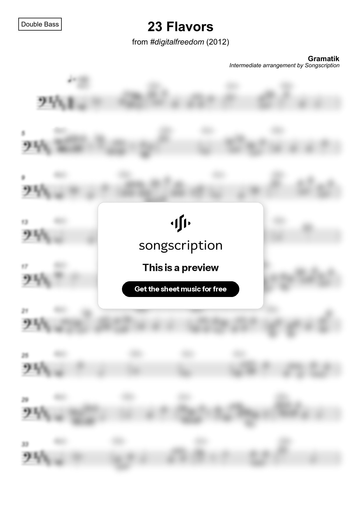 Intermediate Double Bass Sheet Music for "23 Flavors" by Gramatik