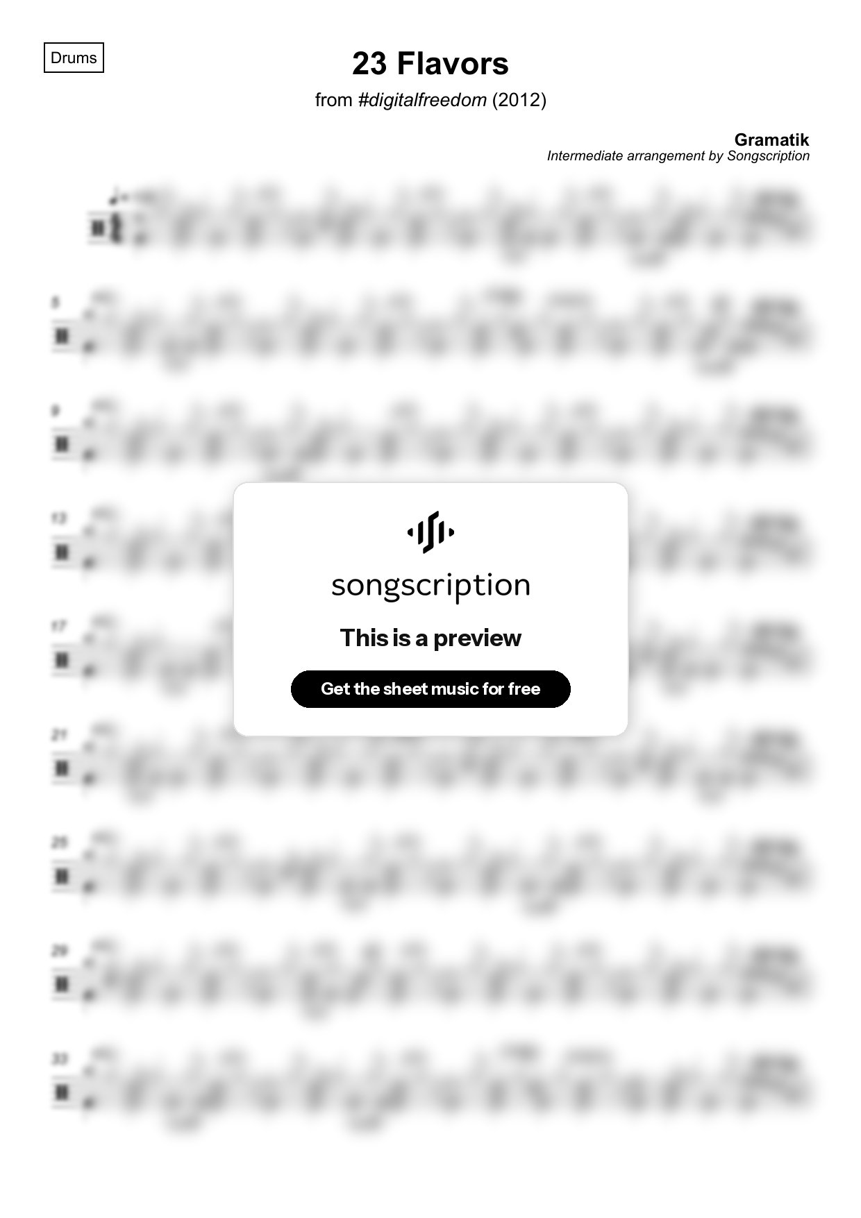 Intermediate Drums Sheet Music for "23 Flavors" by Gramatik
