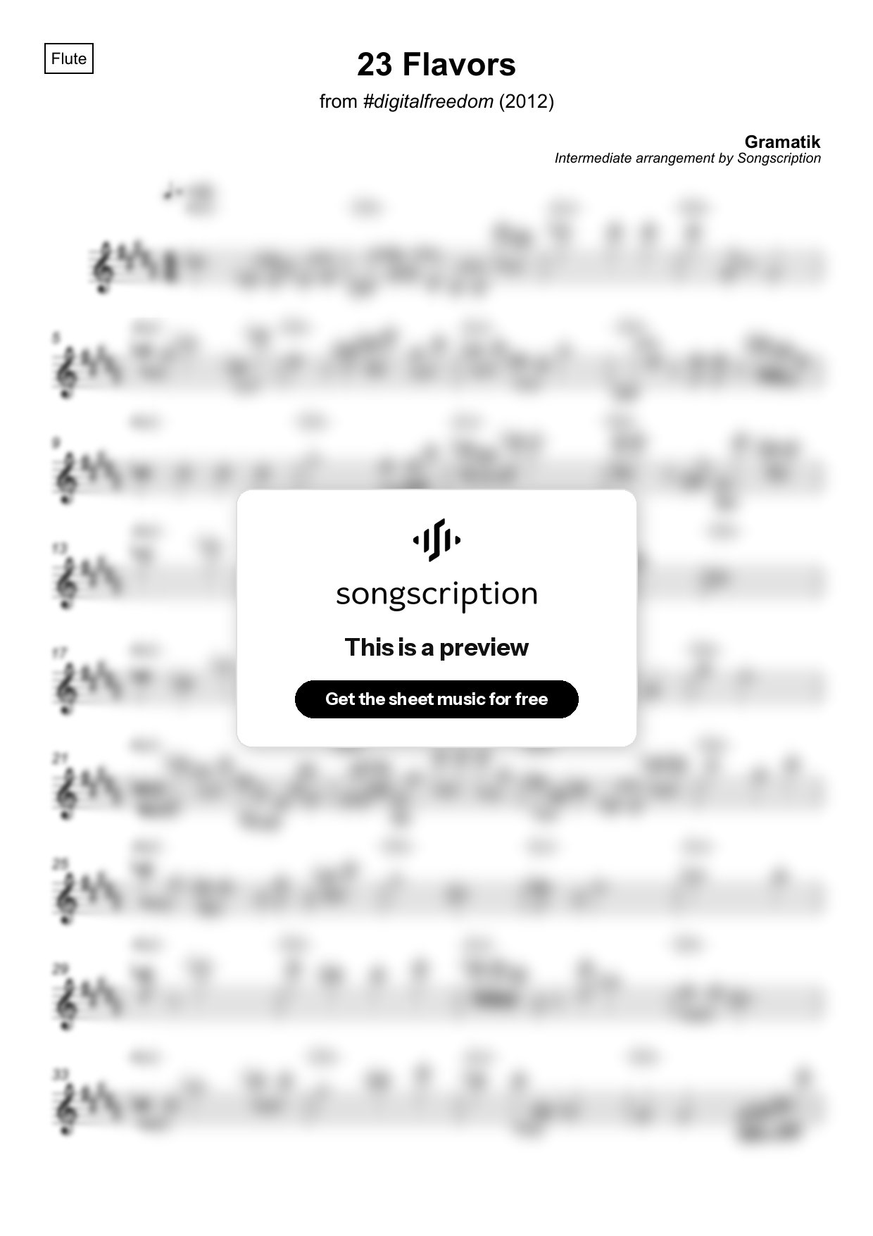 Intermediate Flute Sheet Music for "23 Flavors" by Gramatik