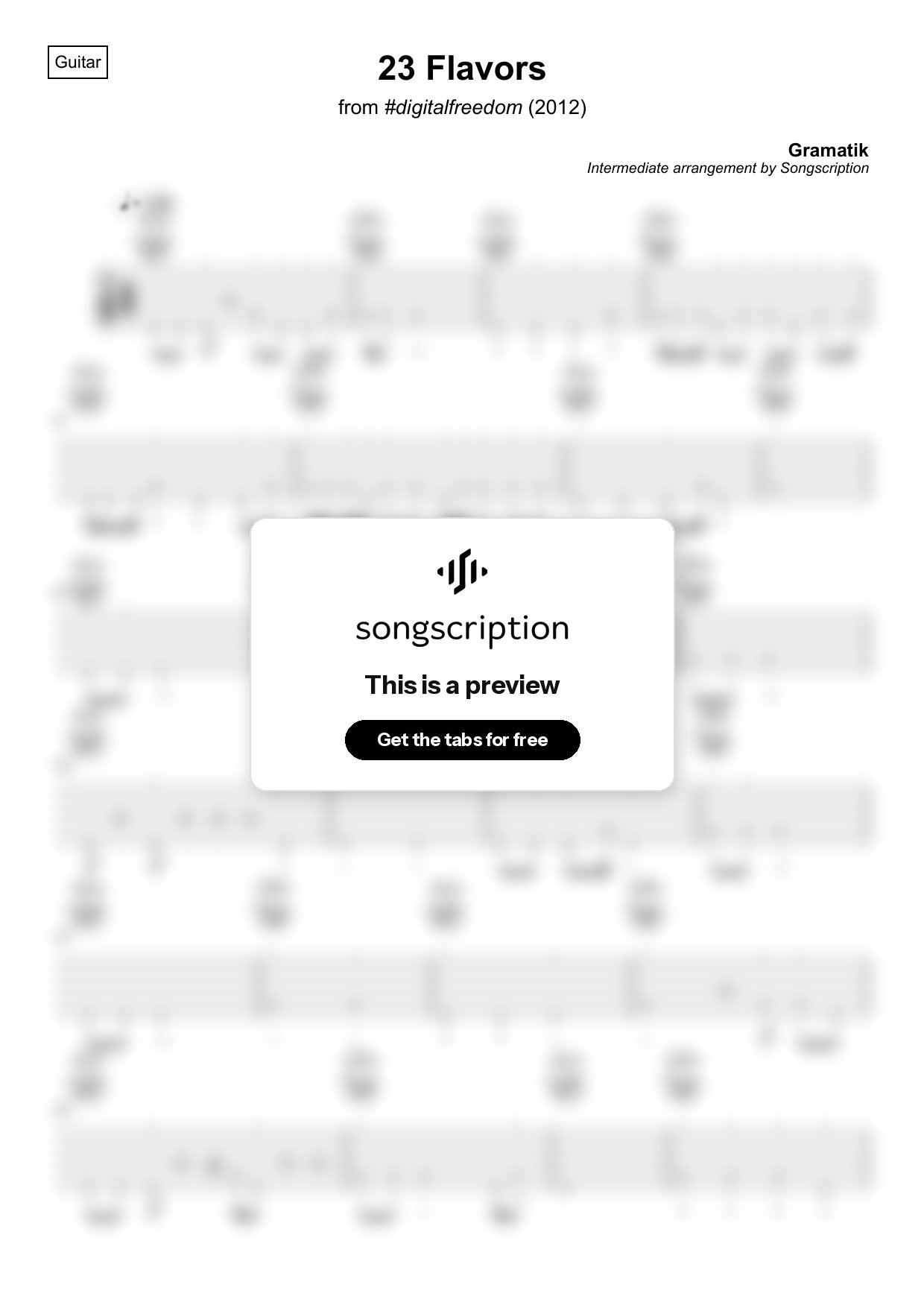 Intermediate Acoustic Guitar Tabs for "23 Flavors" by Gramatik