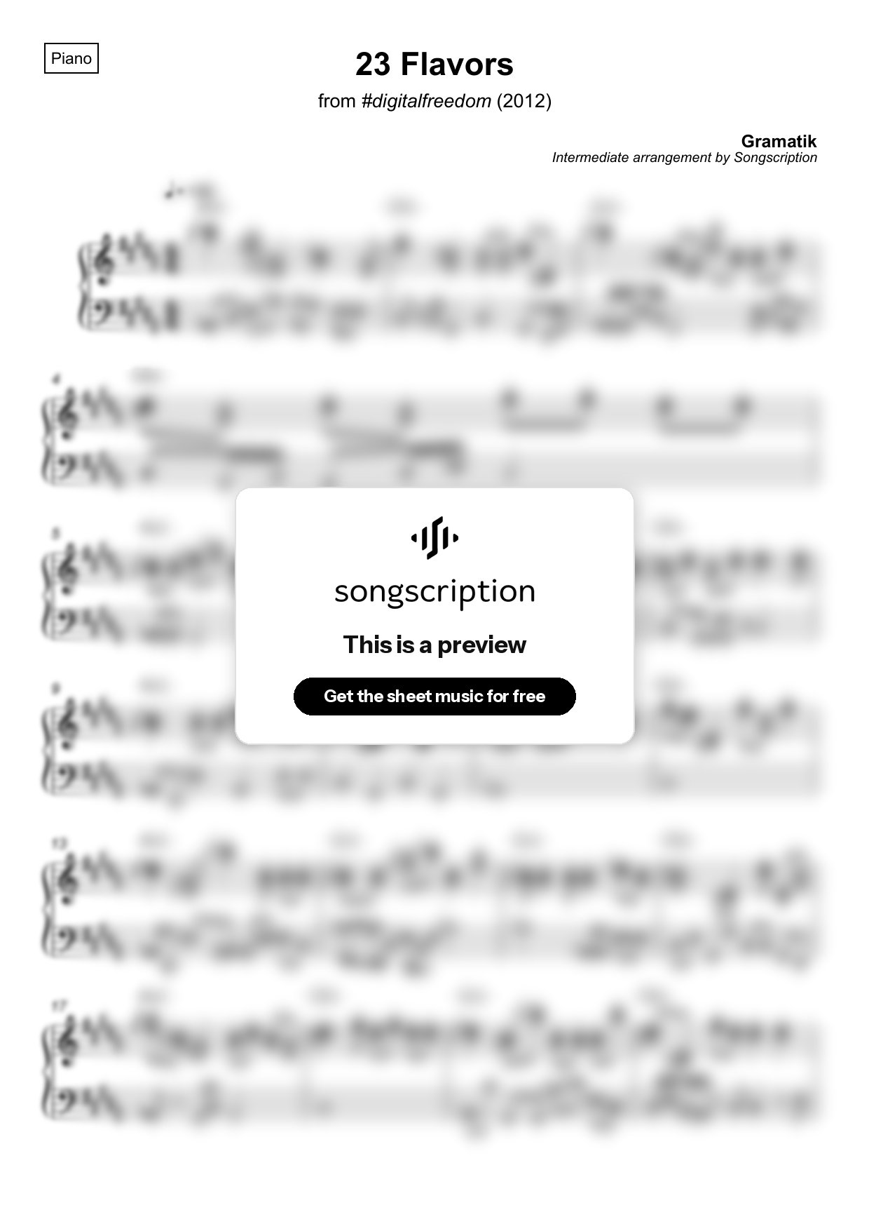 Intermediate Piano Sheet Music for "23 Flavors" by Gramatik