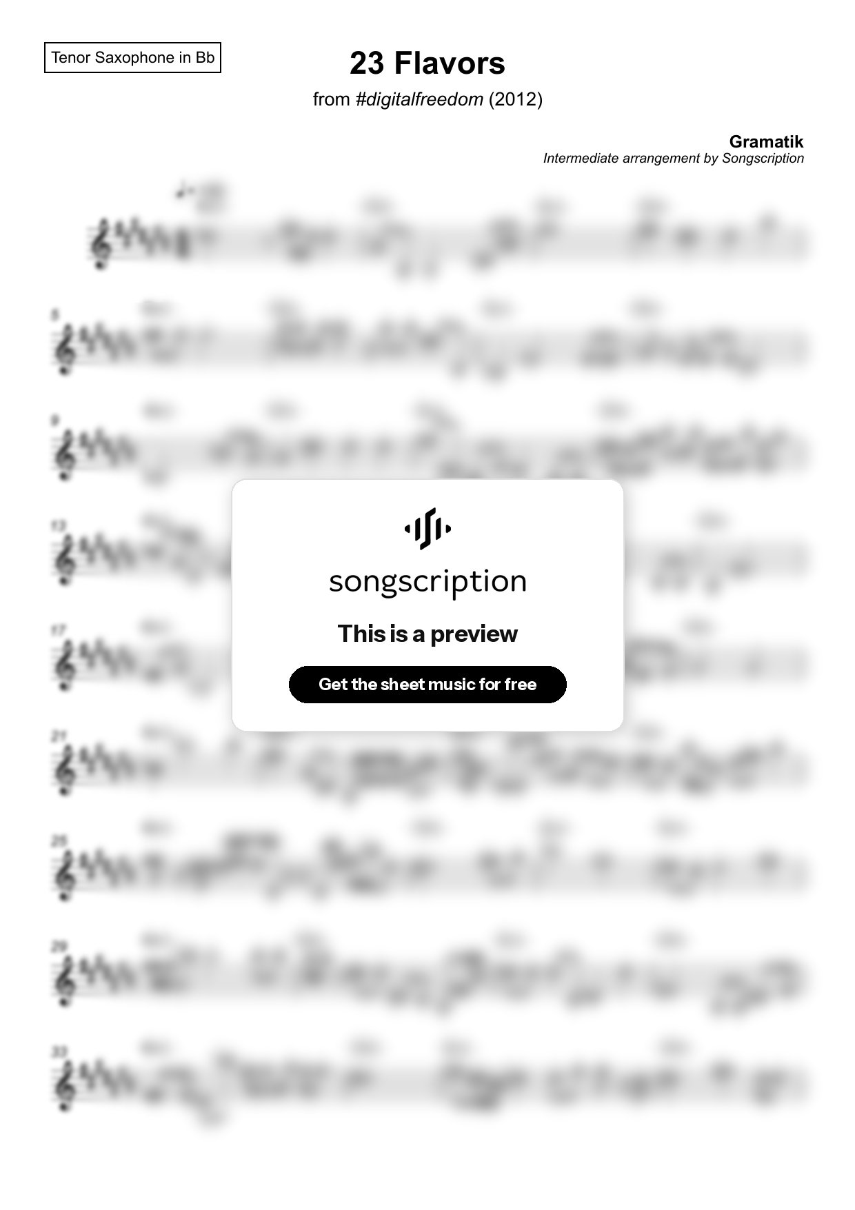 Intermediate Tenor Sax Sheet Music for "23 Flavors" by Gramatik