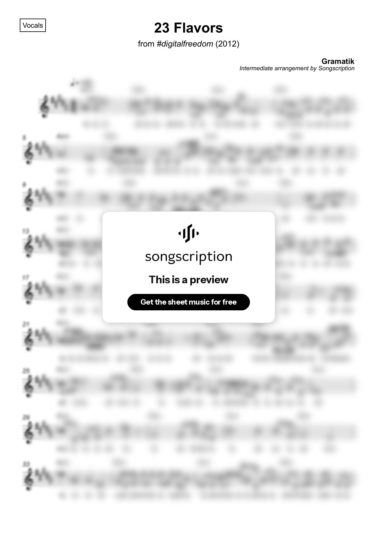 Intermediate Vocals Sheet Music for "23 Flavors" by Gramatik
