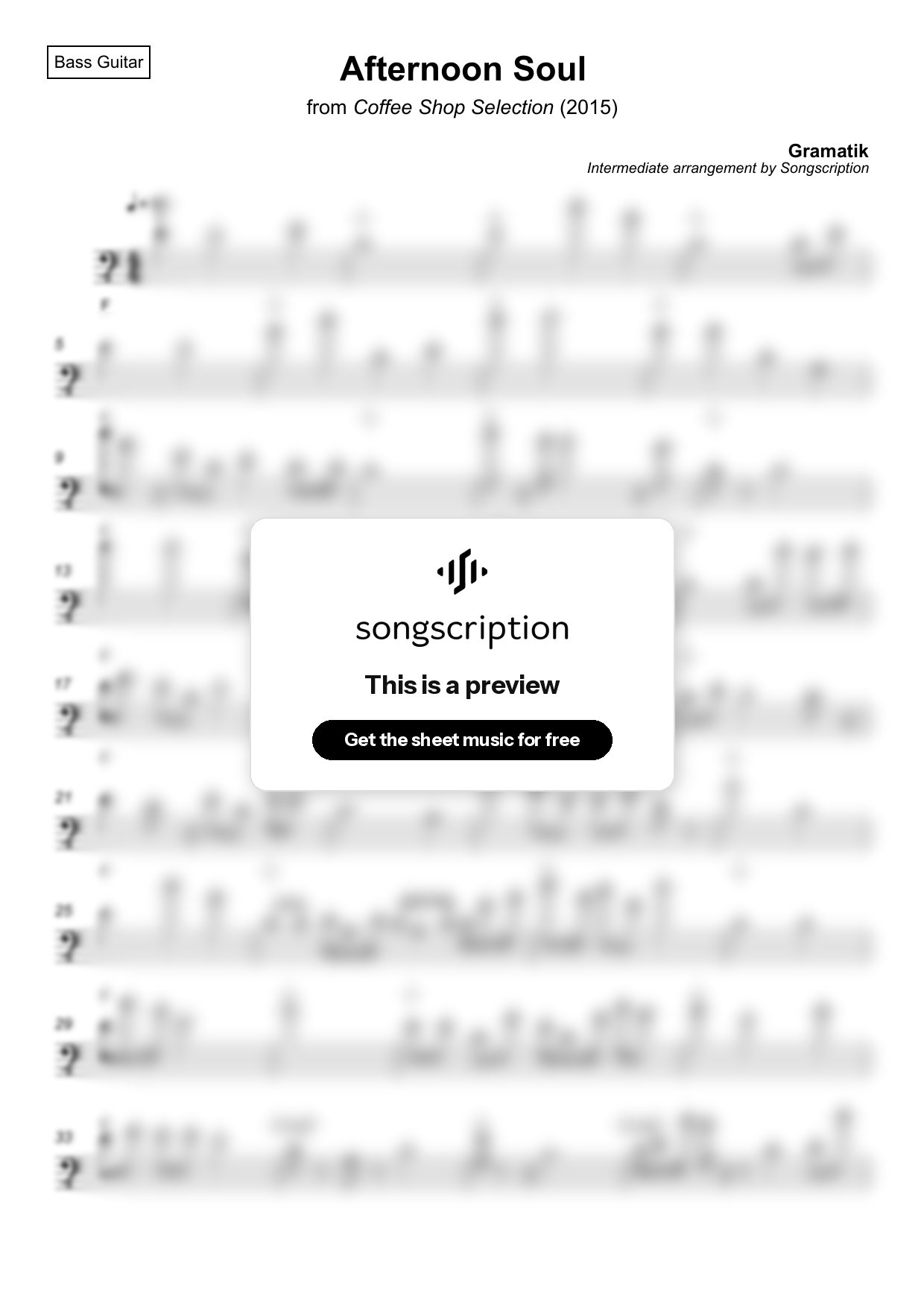 Intermediate Bass Guitar Sheet Music for "Afternoon Soul" by Gramatik