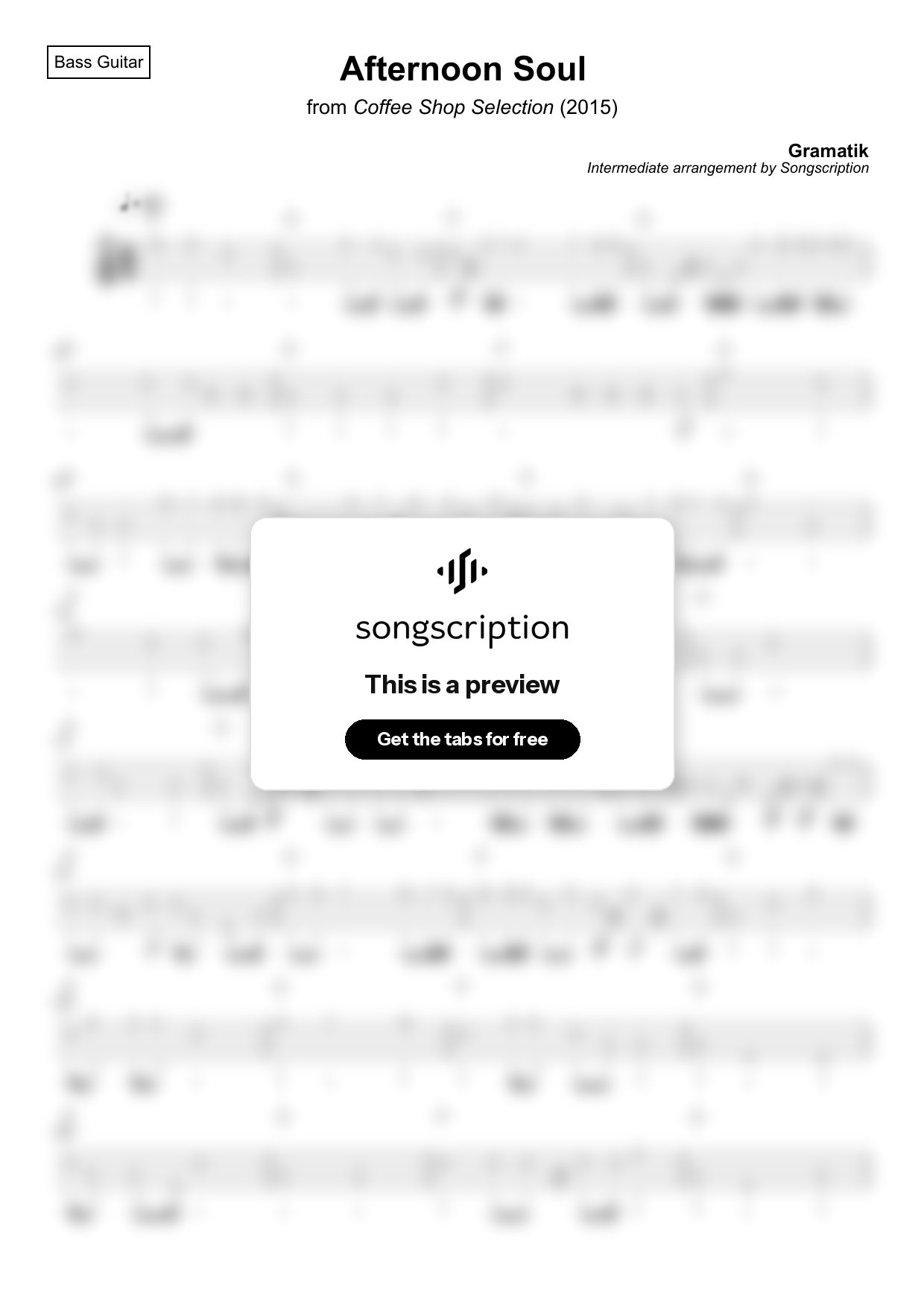 Intermediate Bass Guitar Tabs for "Afternoon Soul" by Gramatik