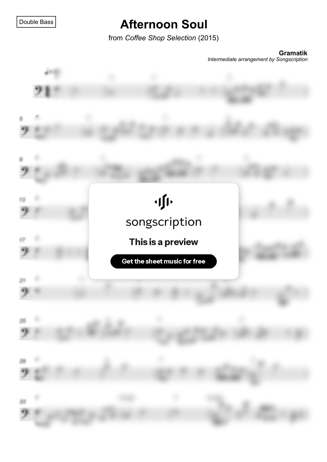Intermediate Double Bass Sheet Music for "Afternoon Soul" by Gramatik