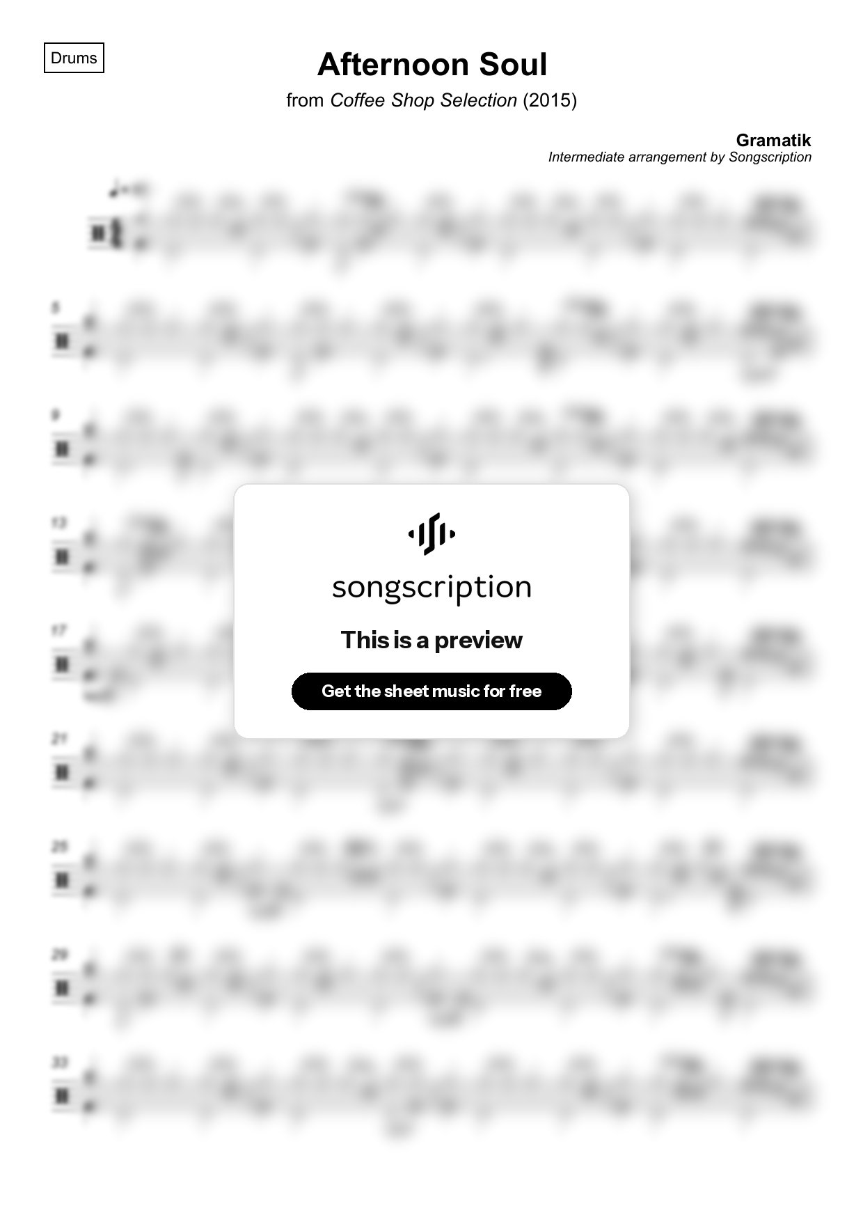 Intermediate Drums Sheet Music for "Afternoon Soul" by Gramatik