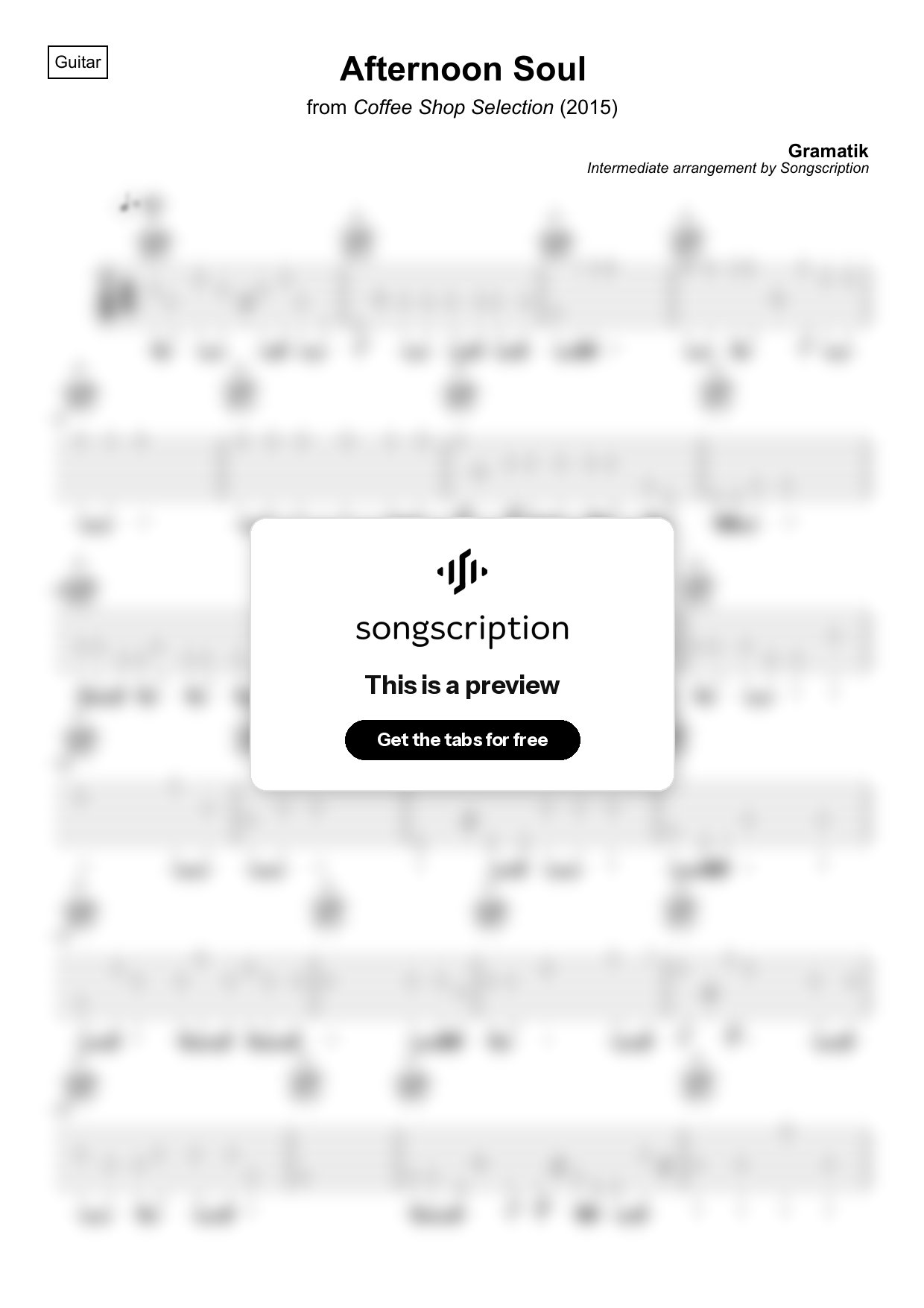 Intermediate Acoustic Guitar Tabs for "Afternoon Soul" by Gramatik
