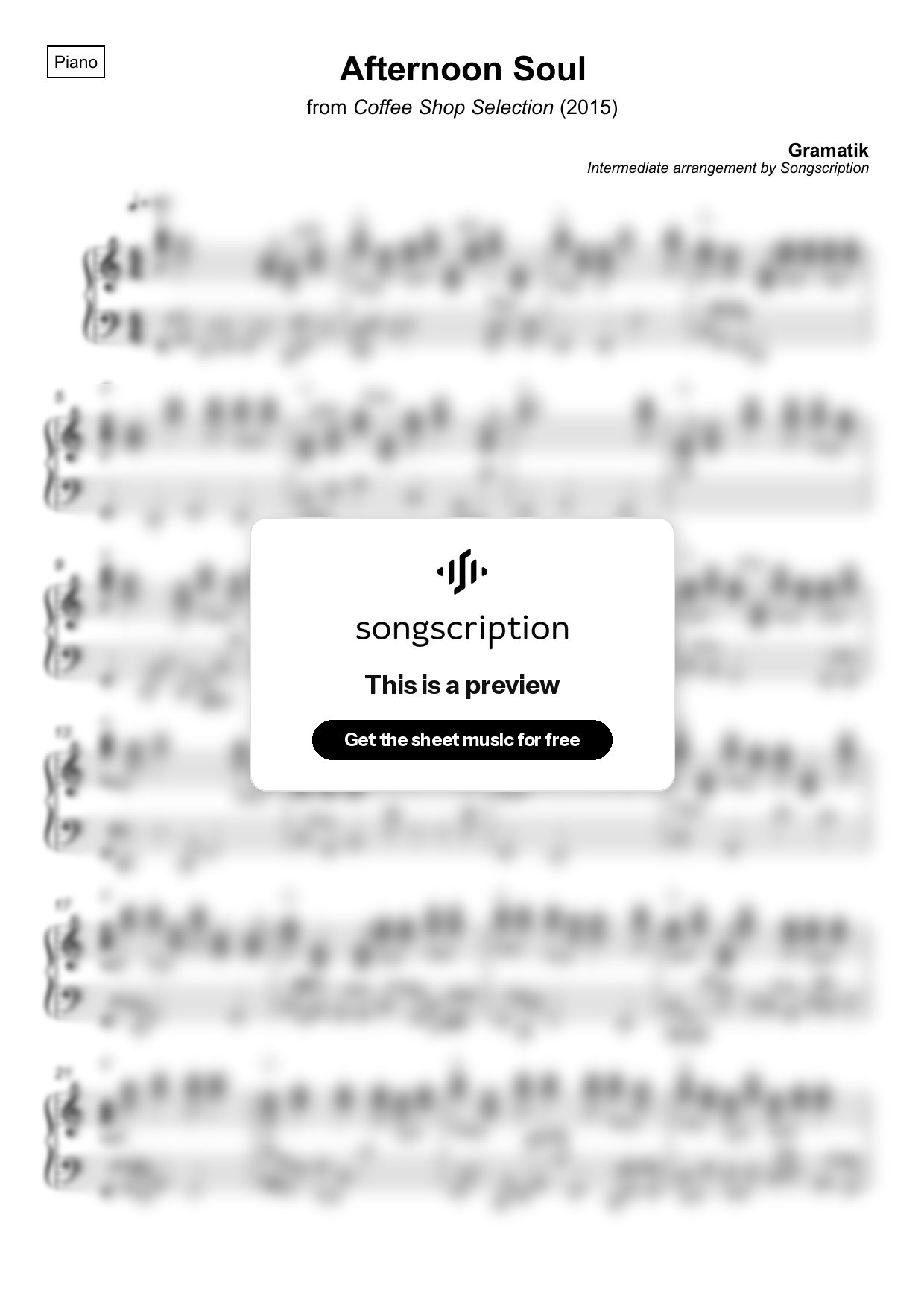 Intermediate Piano Sheet Music for "Afternoon Soul" by Gramatik