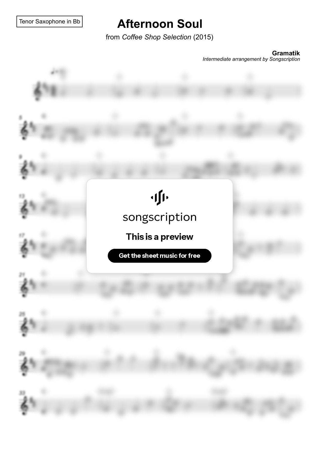 Intermediate Tenor Sax Sheet Music for "Afternoon Soul" by Gramatik