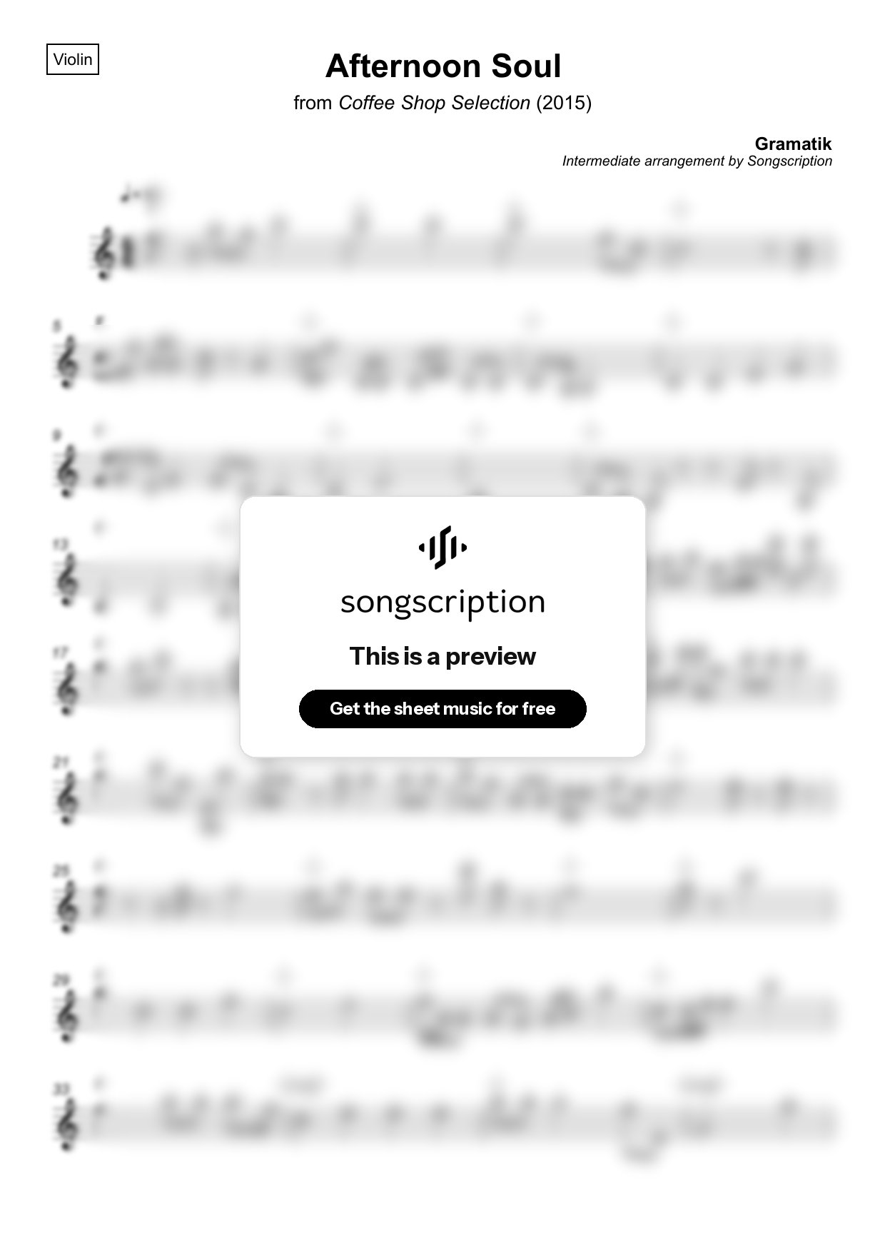 Intermediate Violin Sheet Music for "Afternoon Soul" by Gramatik