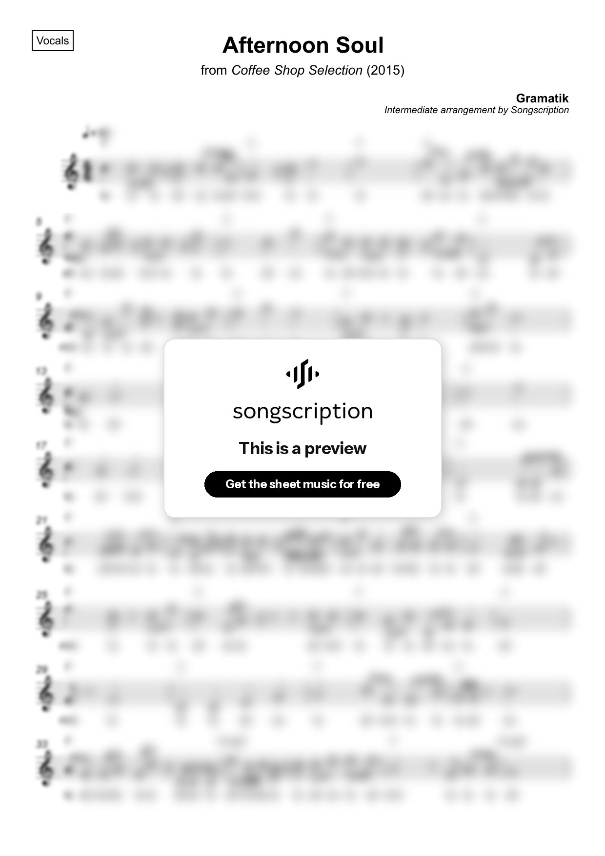 Intermediate Vocals Sheet Music for "Afternoon Soul" by Gramatik