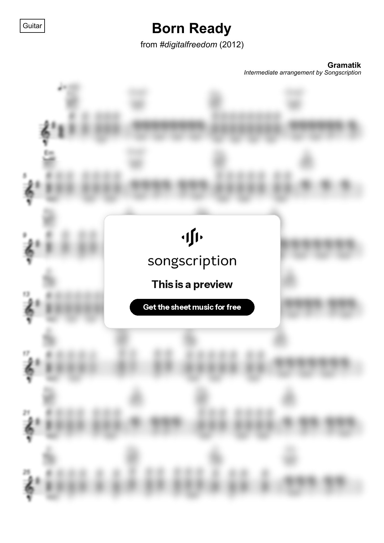 Intermediate Acoustic Guitar Sheet Music for "Born Ready" by Gramatik