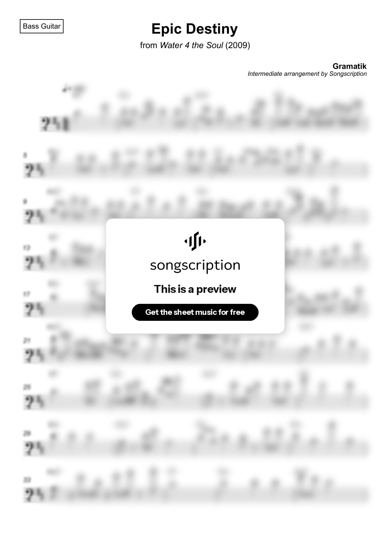 Intermediate Bass Guitar Sheet Music for "Epic Destiny" by Gramatik