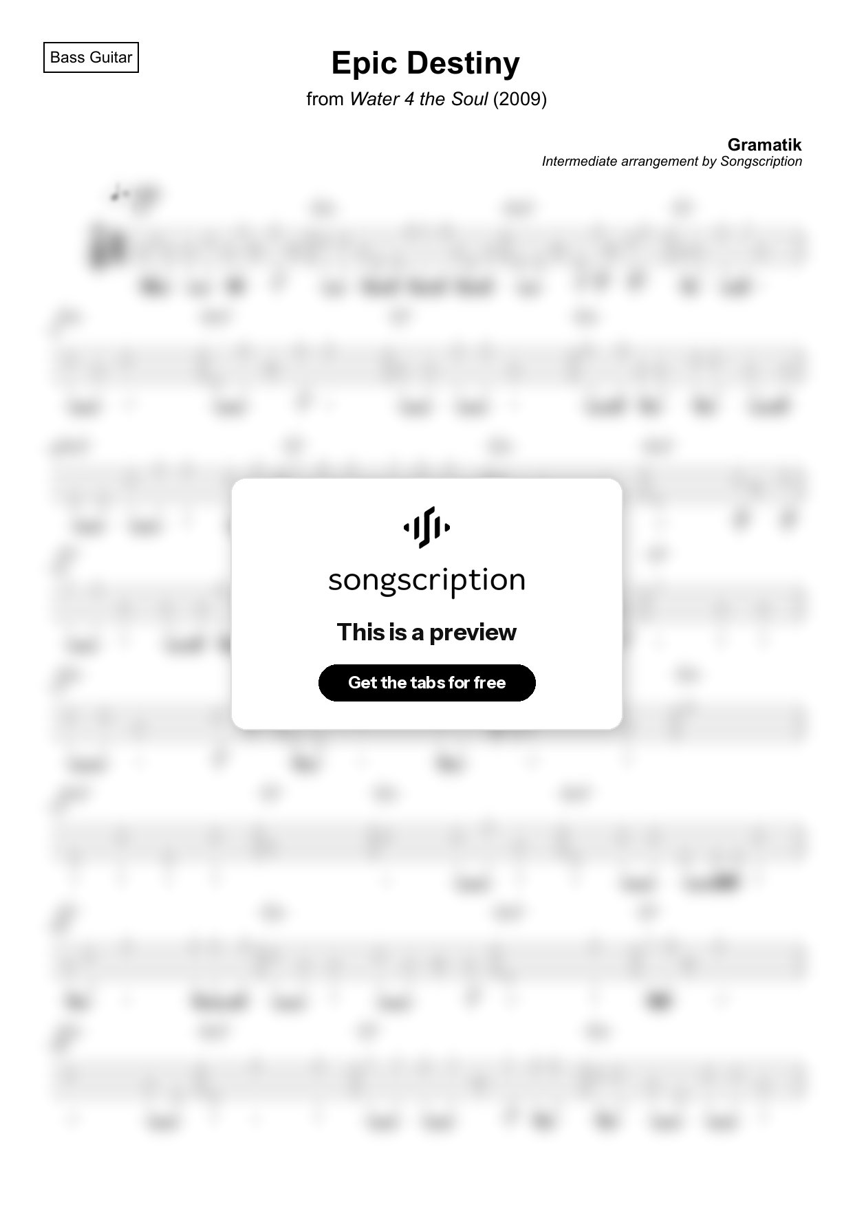Intermediate Bass Guitar Tabs for "Epic Destiny" by Gramatik