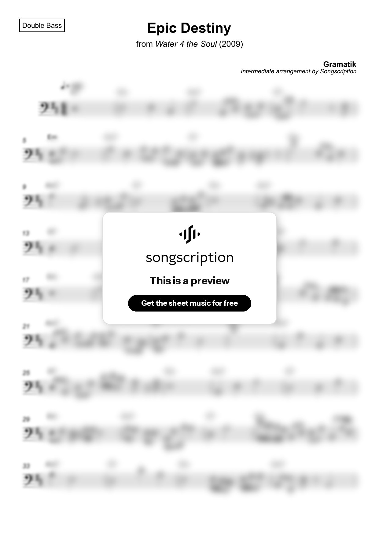 Intermediate Double Bass Sheet Music for "Epic Destiny" by Gramatik