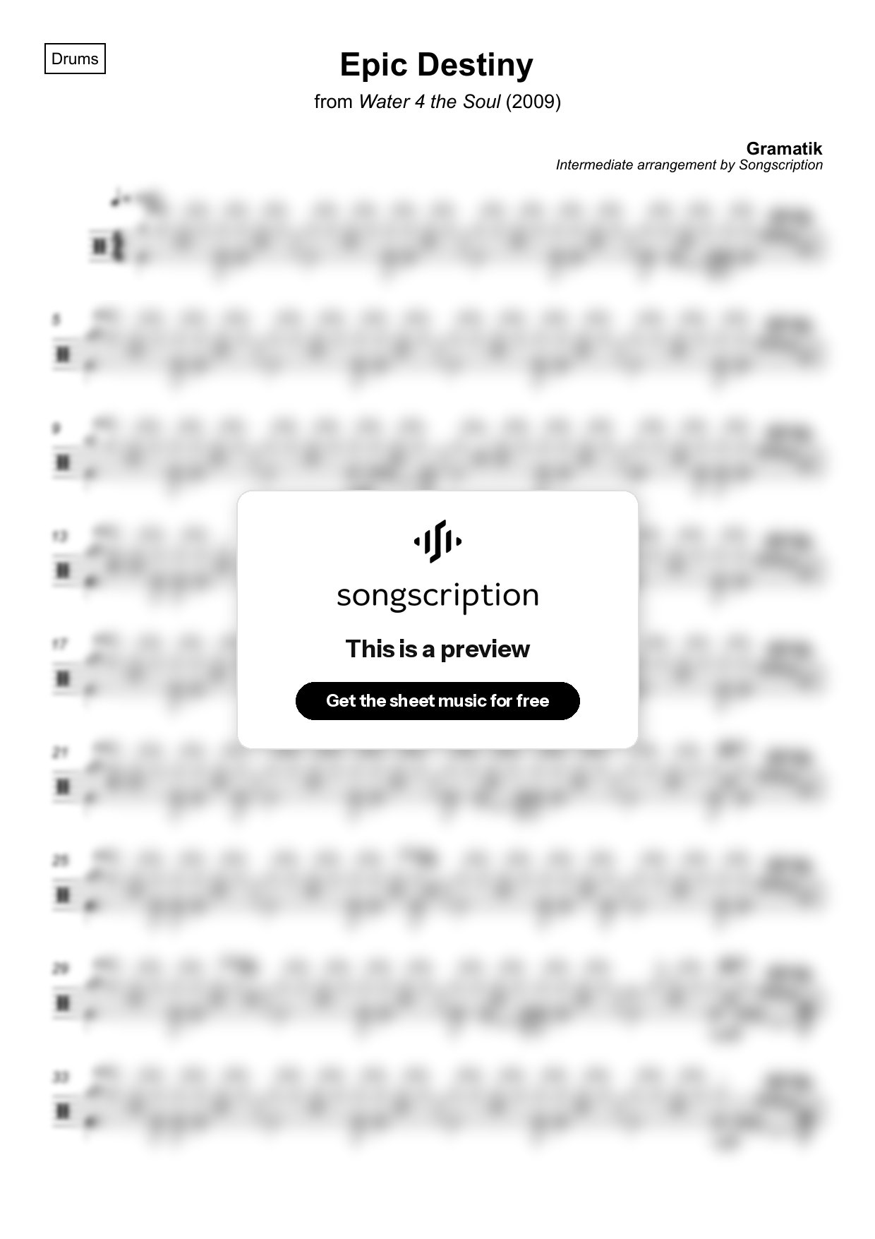 Intermediate Drums Sheet Music for "Epic Destiny" by Gramatik