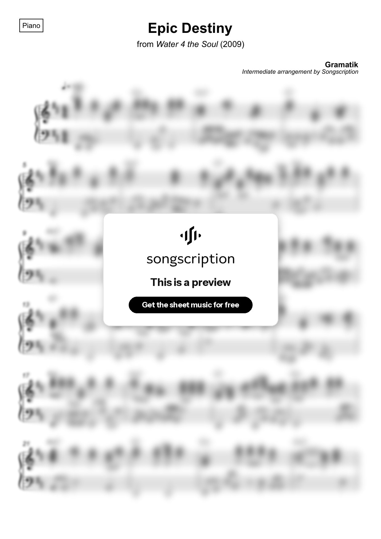 Intermediate Piano Sheet Music for "Epic Destiny" by Gramatik