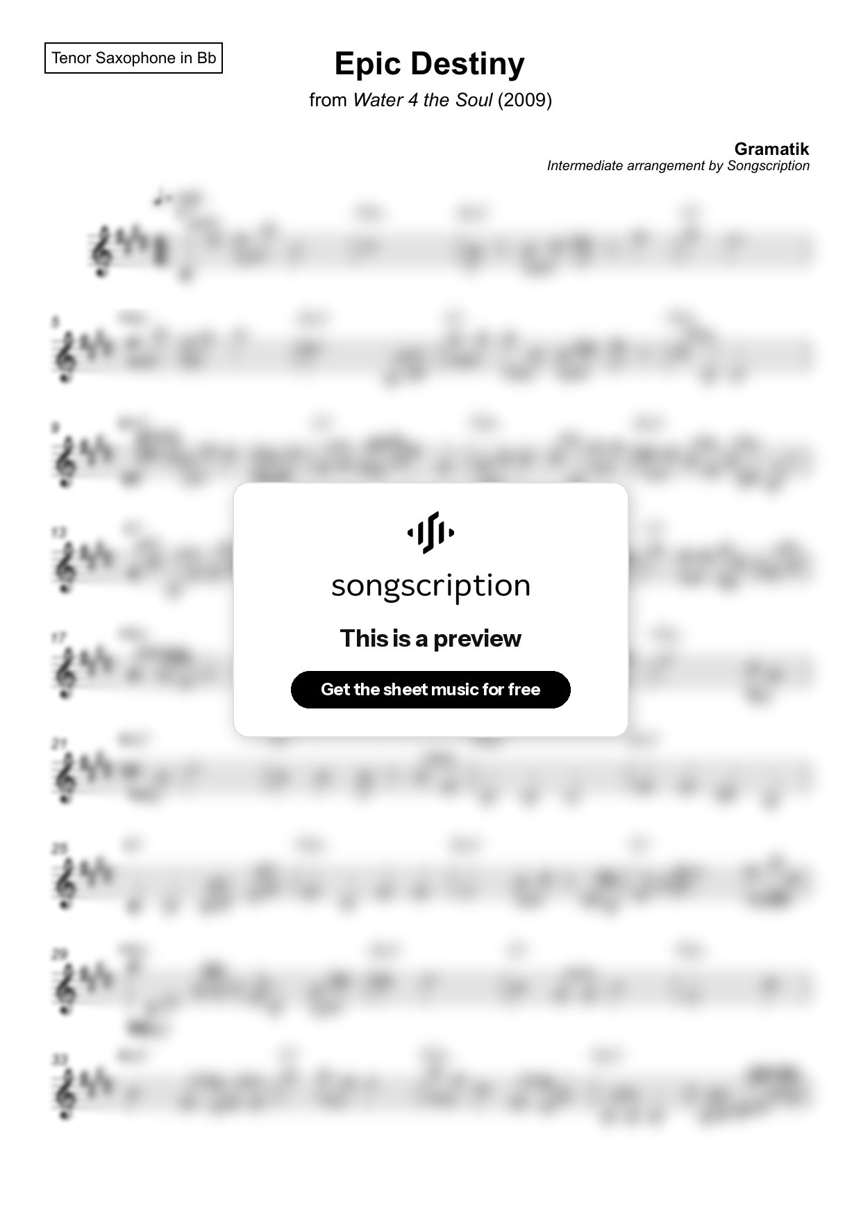 Intermediate Tenor Sax Sheet Music for "Epic Destiny" by Gramatik