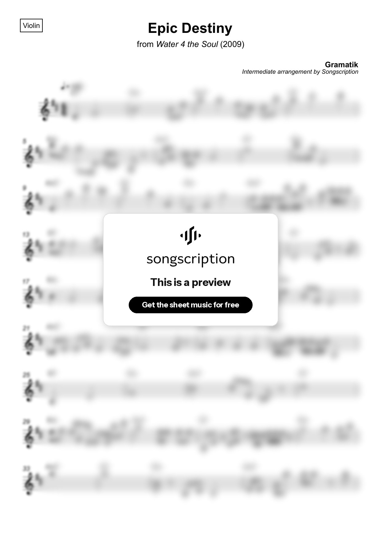 Intermediate Violin Sheet Music for "Epic Destiny" by Gramatik