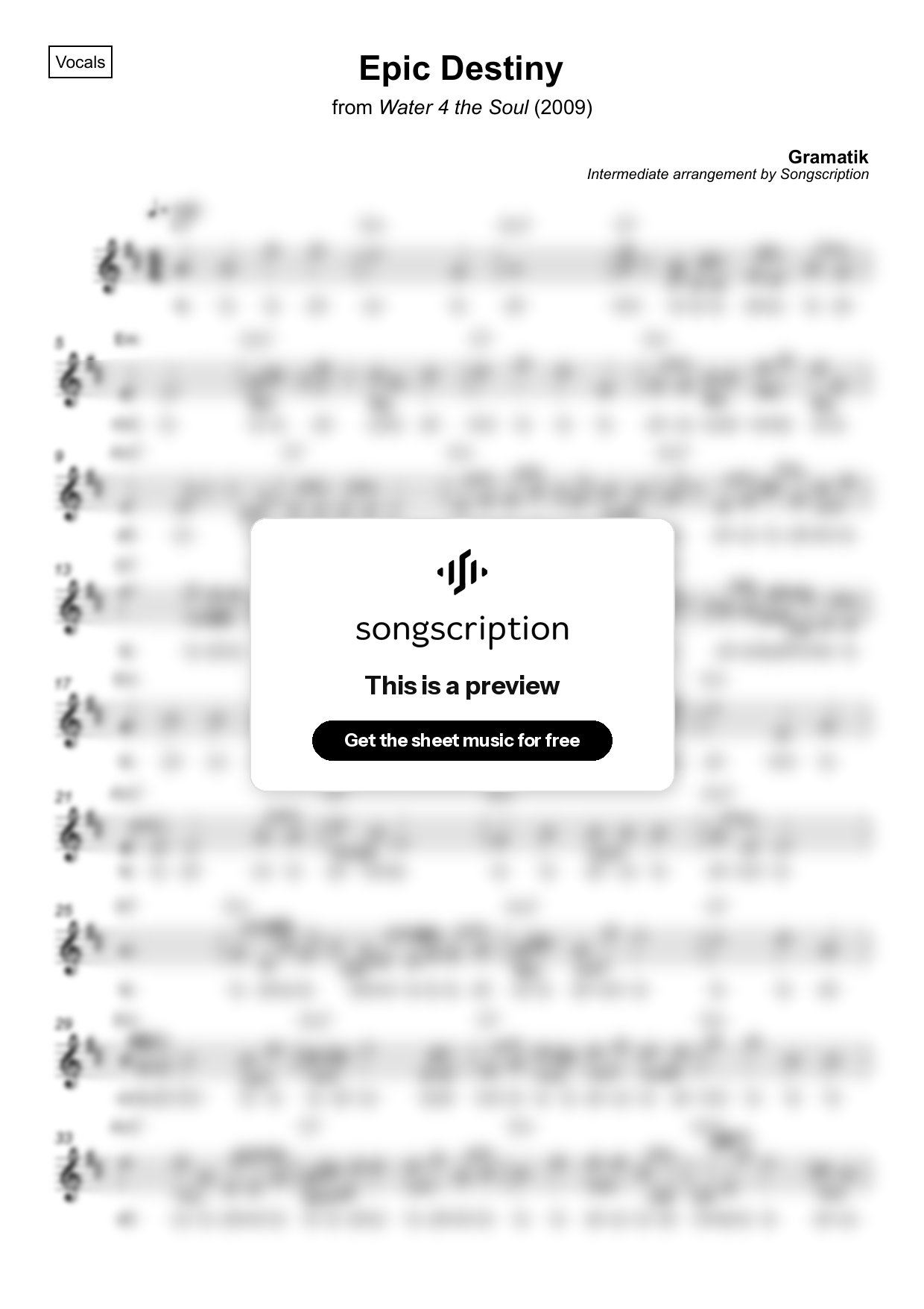 Intermediate Vocals Sheet Music for "Epic Destiny" by Gramatik