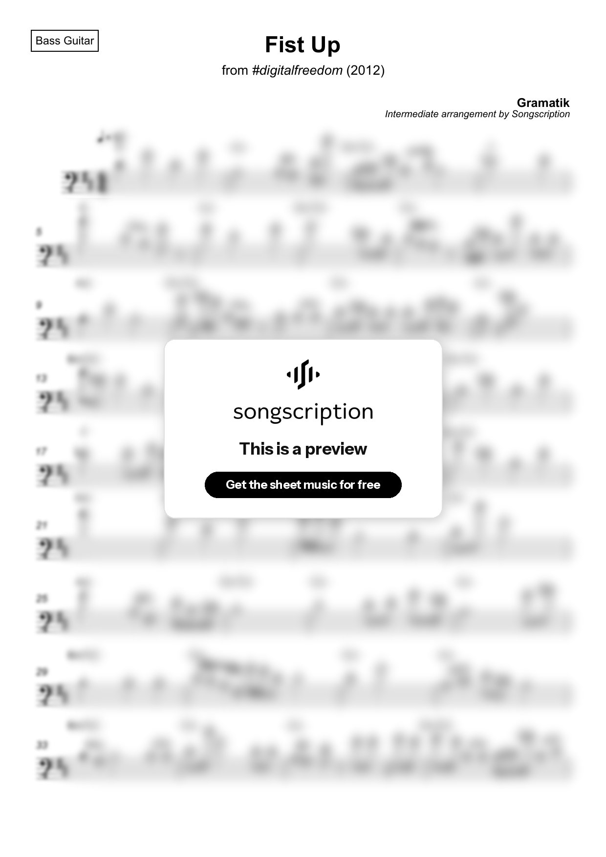 Intermediate Bass Guitar Sheet Music for "Fist Up" by Gramatik