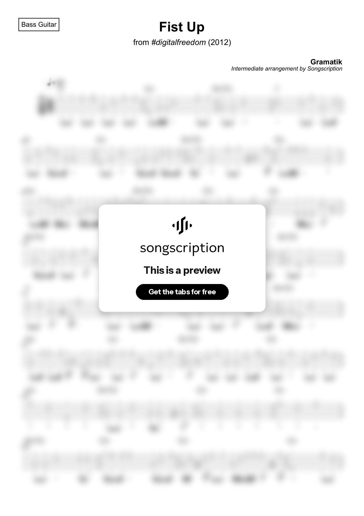 Intermediate Bass Guitar Tabs for "Fist Up" by Gramatik
