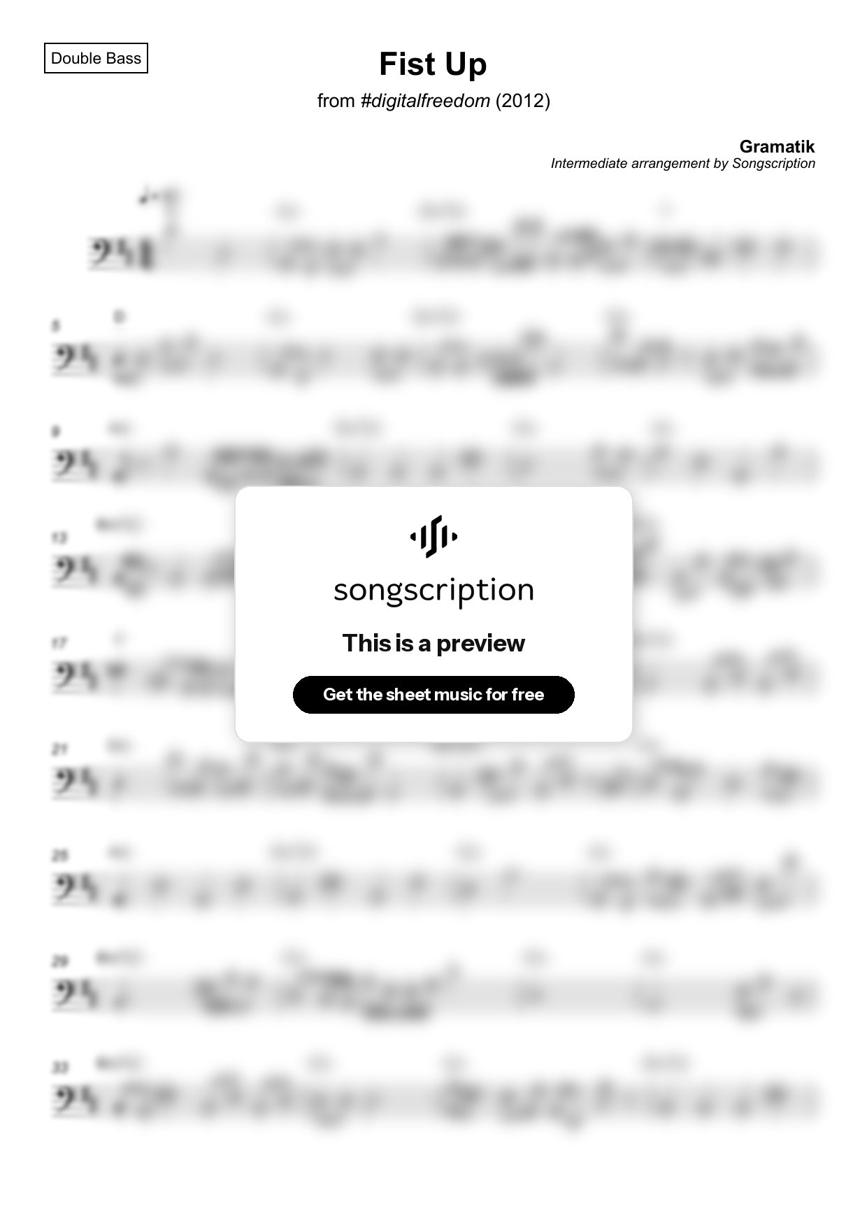 Intermediate Double Bass Sheet Music for "Fist Up" by Gramatik