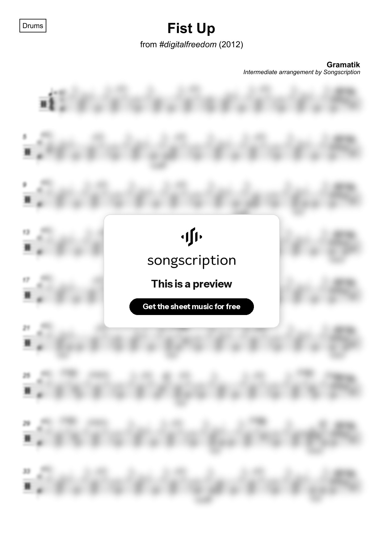 Intermediate Drums Sheet Music for "Fist Up" by Gramatik