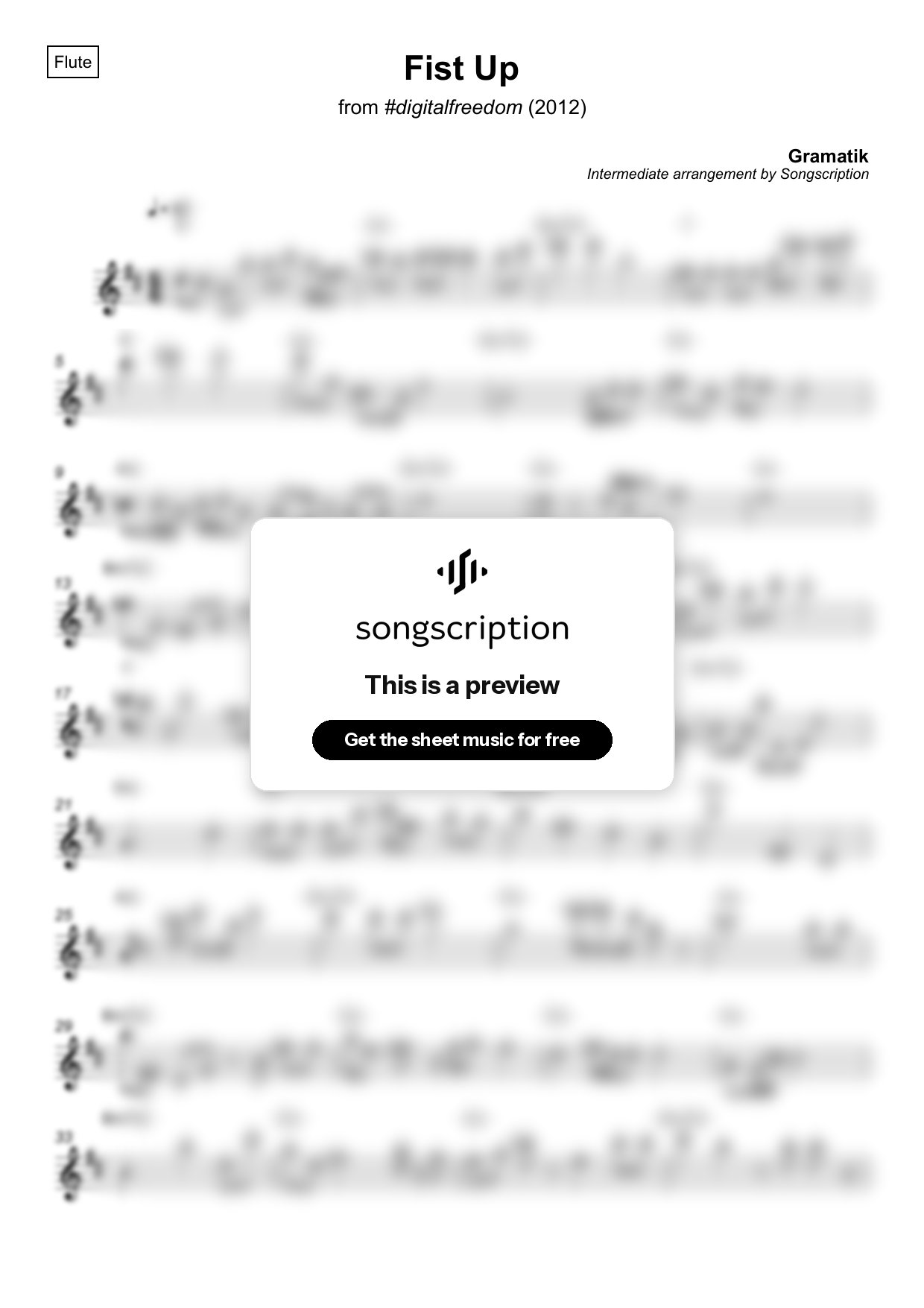 Intermediate Flute Sheet Music for "Fist Up" by Gramatik