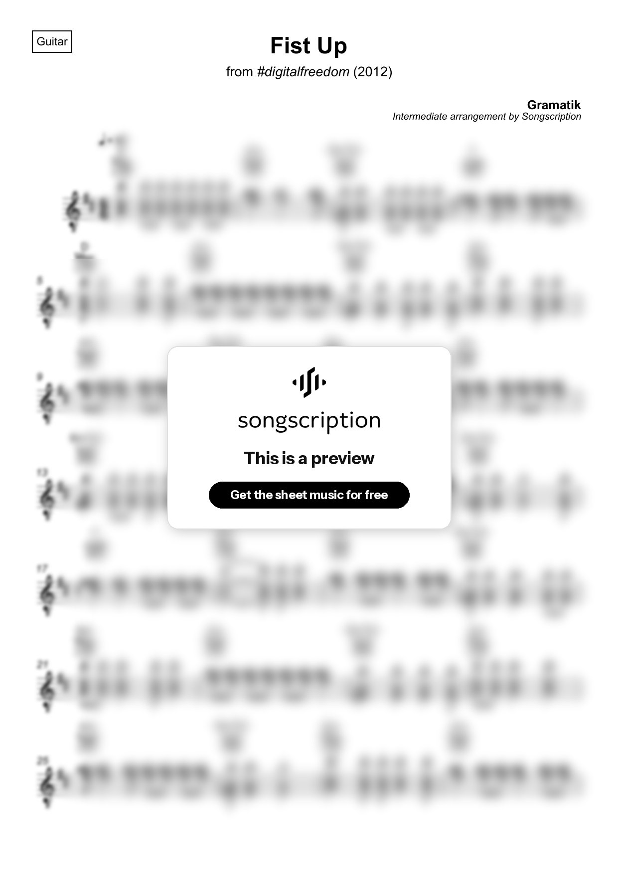Intermediate Acoustic Guitar Sheet Music for "Fist Up" by Gramatik