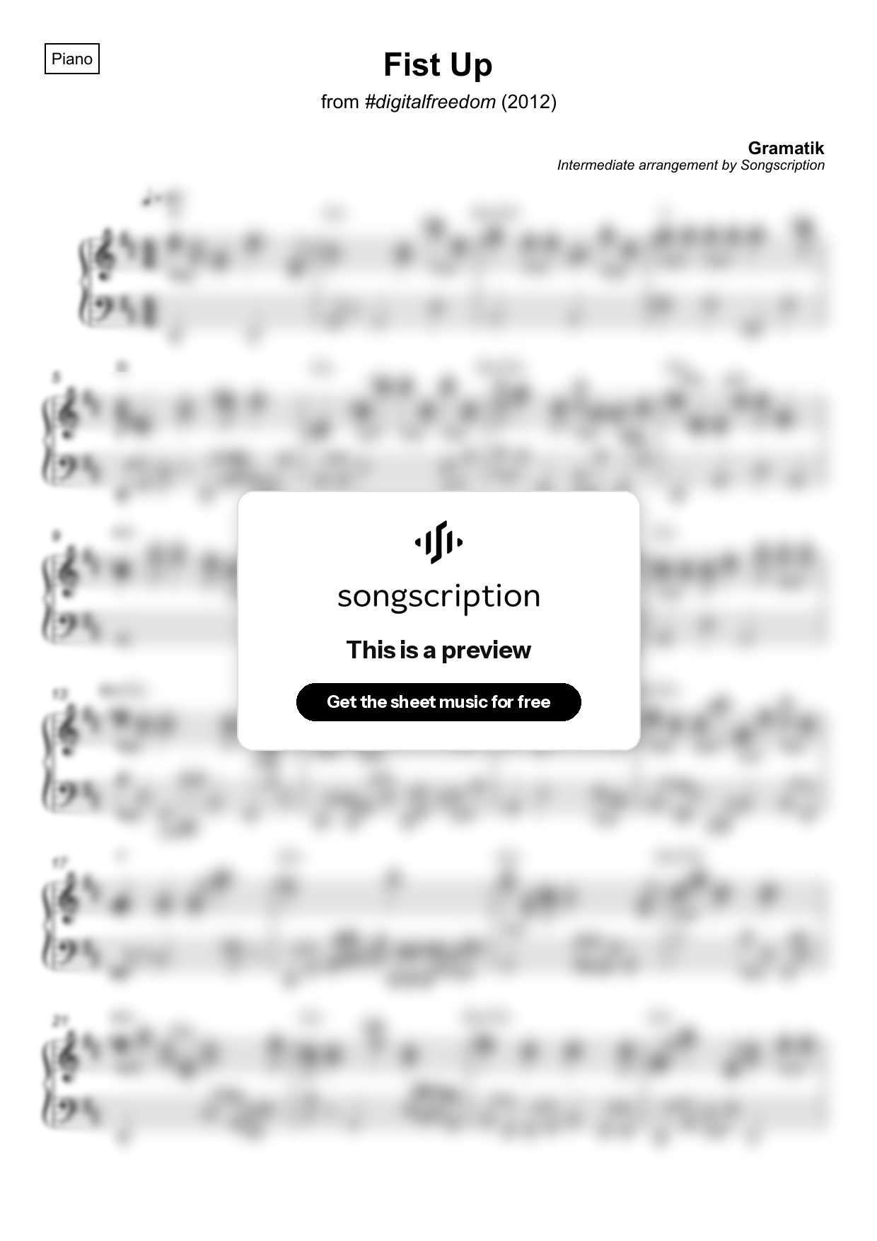 Intermediate Piano Sheet Music for "Fist Up" by Gramatik