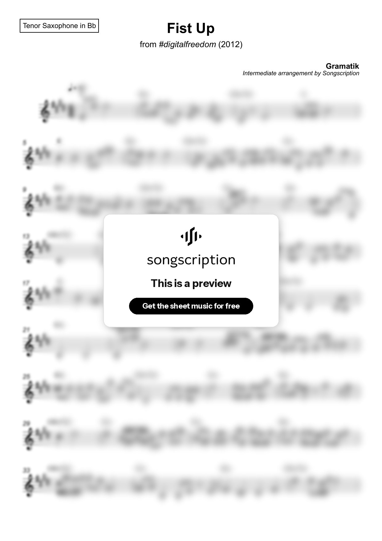 Intermediate Tenor Sax Sheet Music for "Fist Up" by Gramatik
