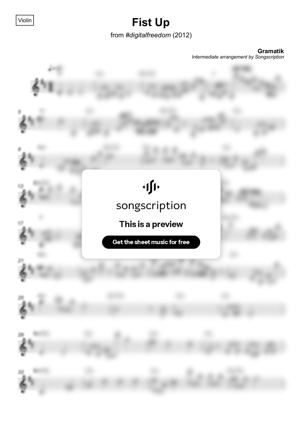 Intermediate Violin Sheet Music for "Fist Up" by Gramatik