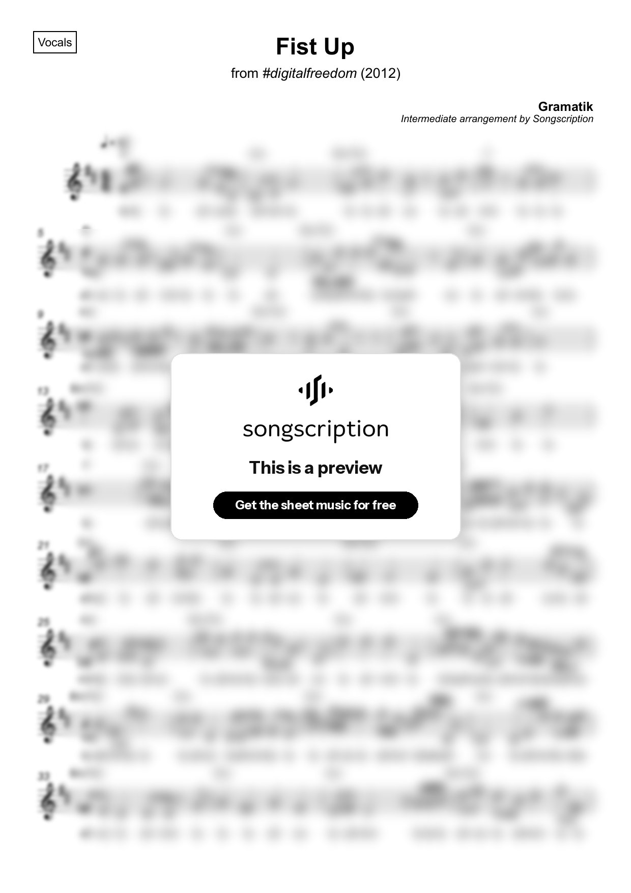 Intermediate Vocals Sheet Music for "Fist Up" by Gramatik