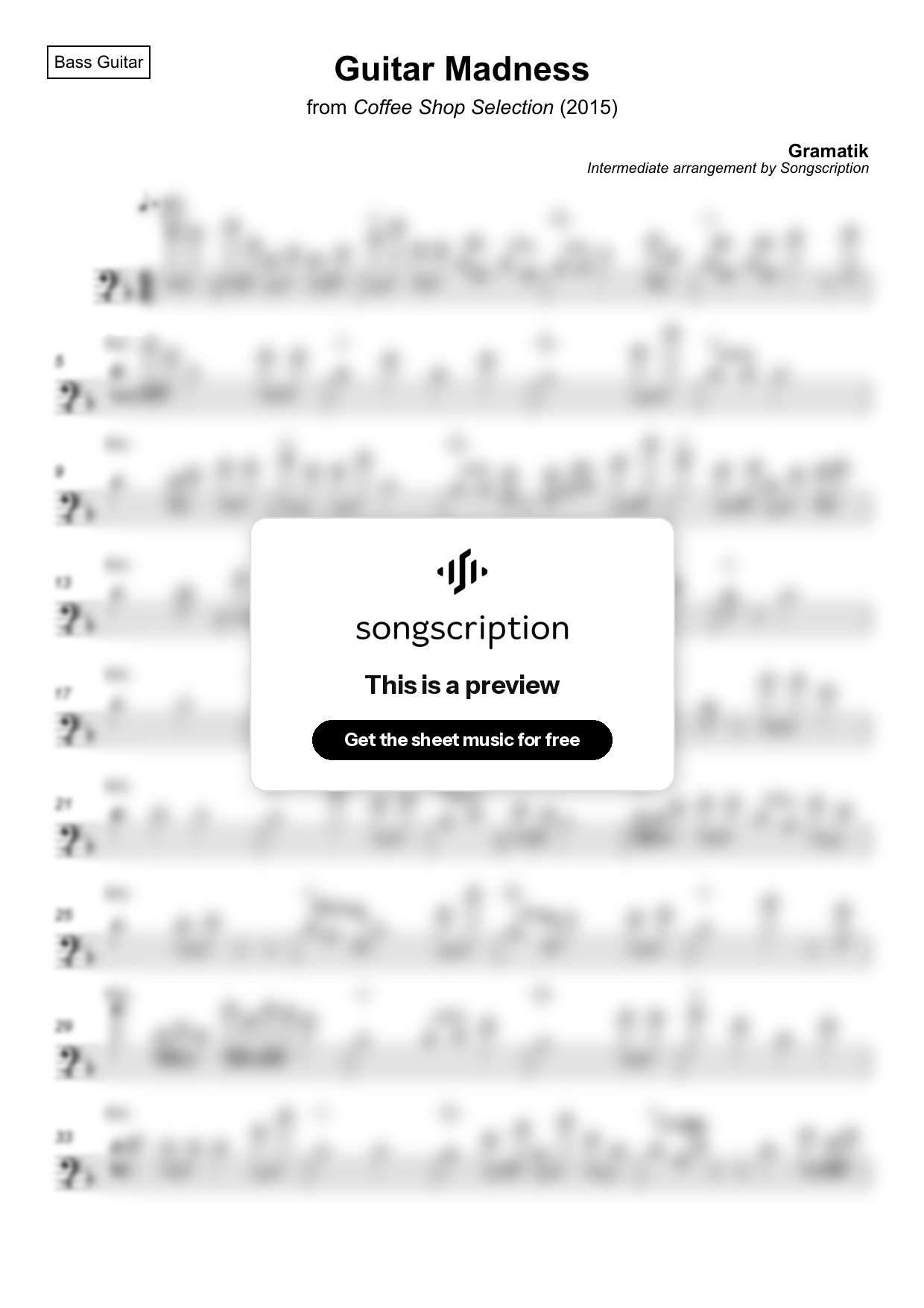 Intermediate Bass Guitar Sheet Music for "Guitar Madness" by Gramatik