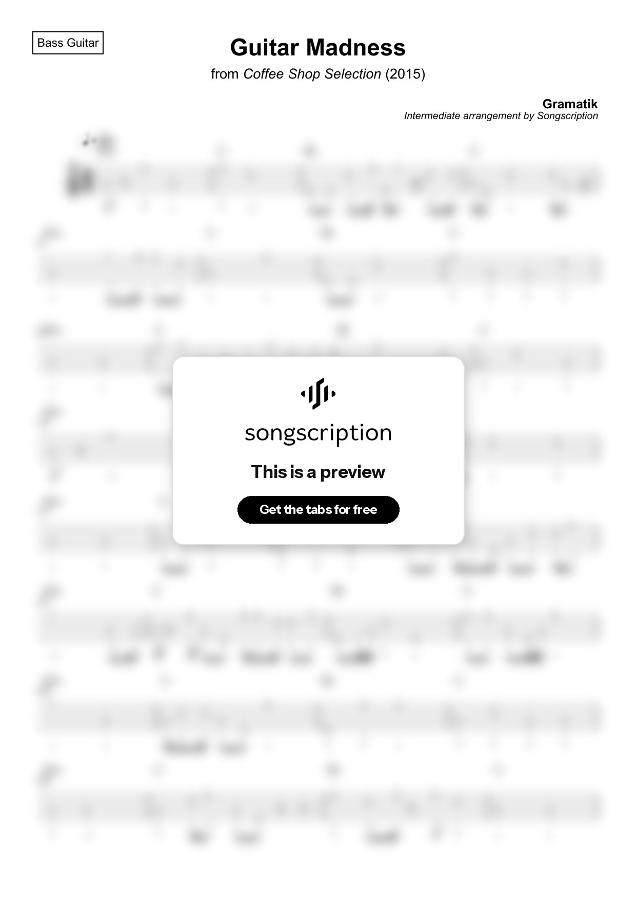 Intermediate Bass Guitar Tabs for "Guitar Madness" by Gramatik