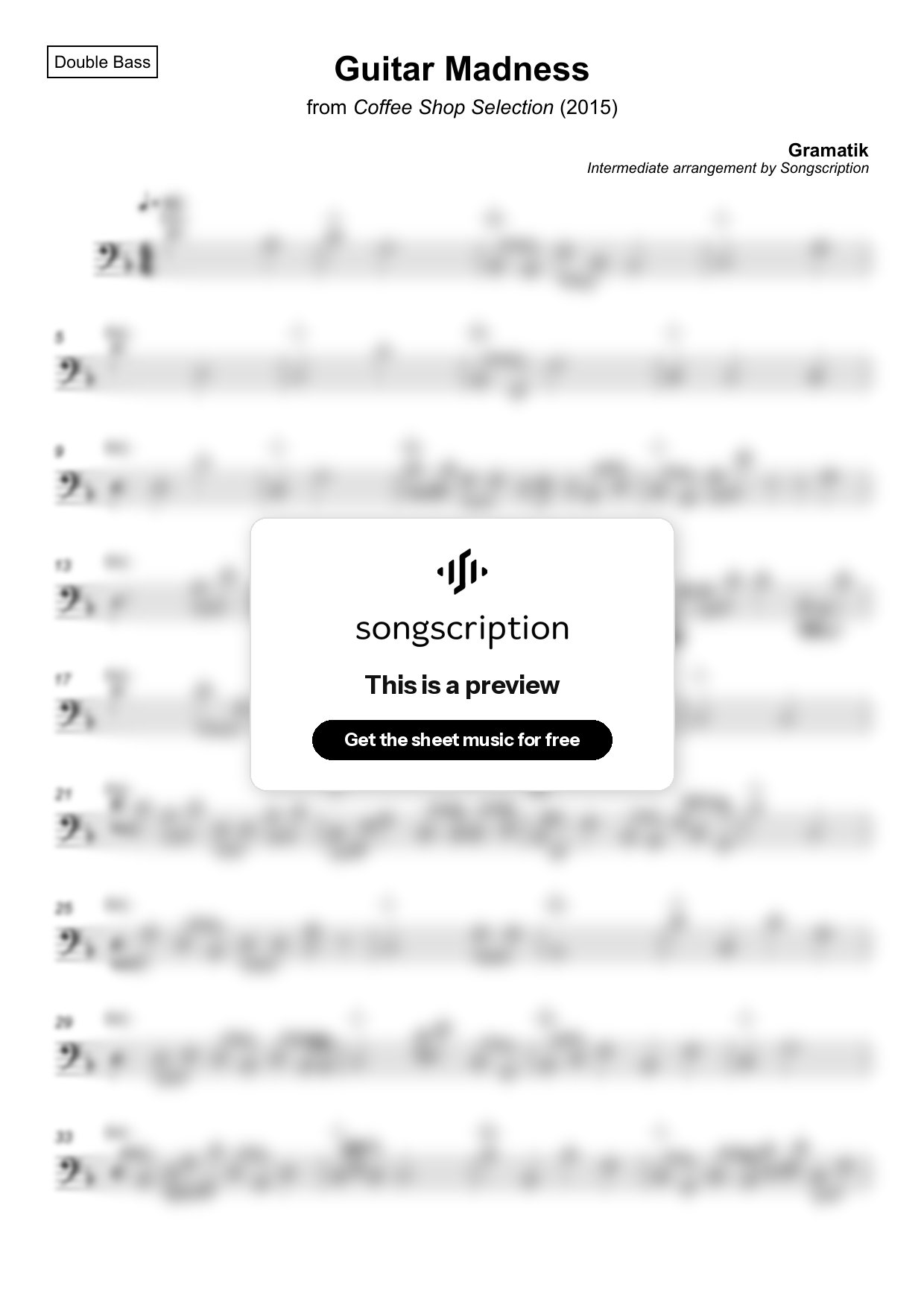 Intermediate Double Bass Sheet Music for "Guitar Madness" by Gramatik