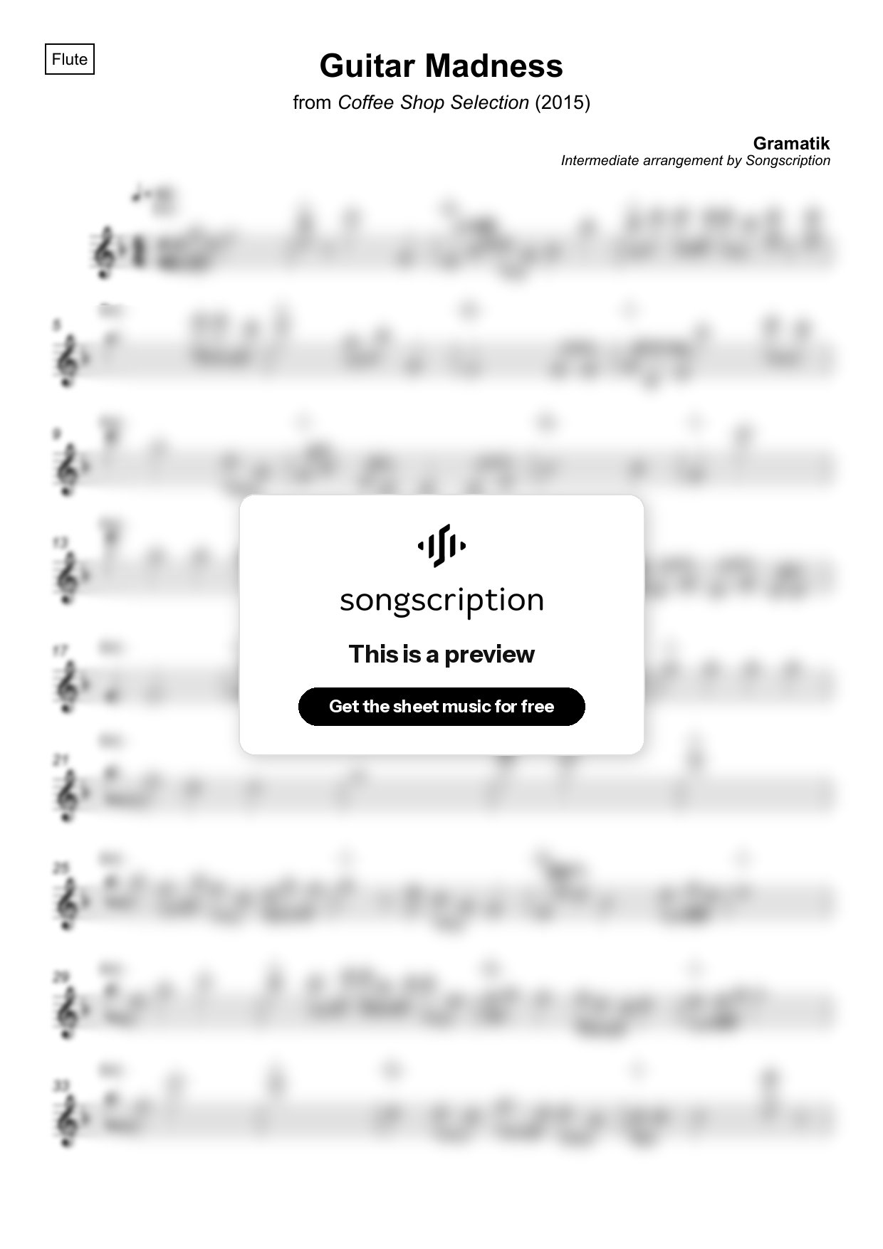Intermediate Flute Sheet Music for "Guitar Madness" by Gramatik