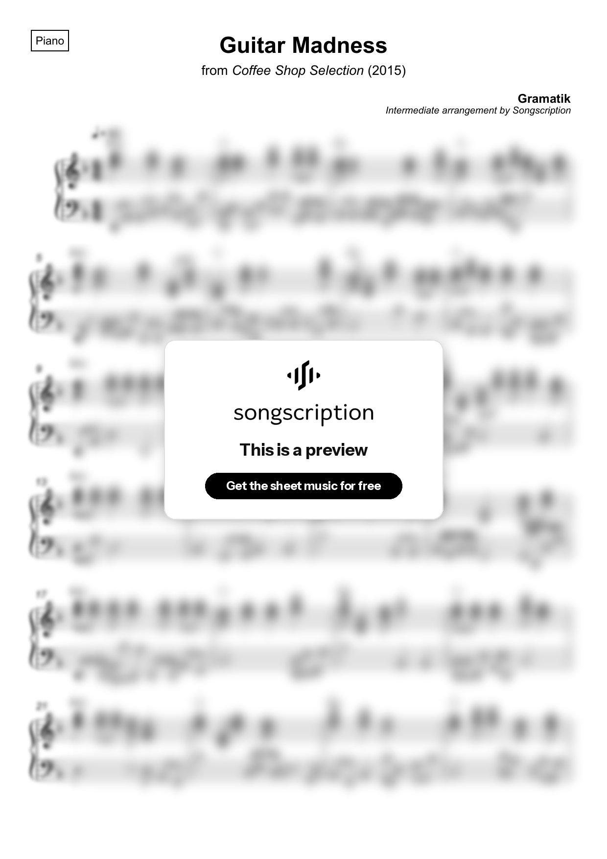 Intermediate Piano Sheet Music for "Guitar Madness" by Gramatik