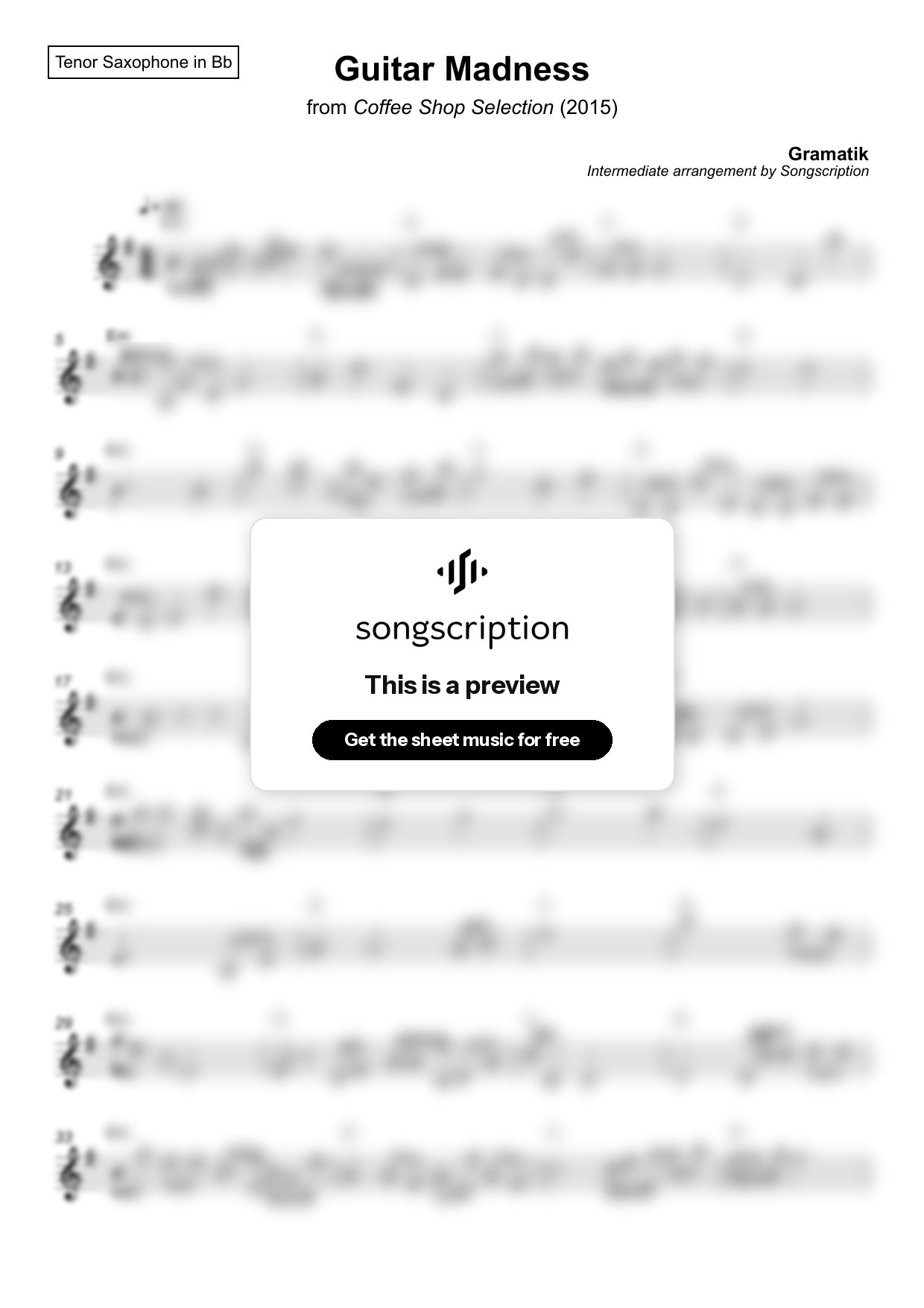 Intermediate Tenor Sax Sheet Music for "Guitar Madness" by Gramatik