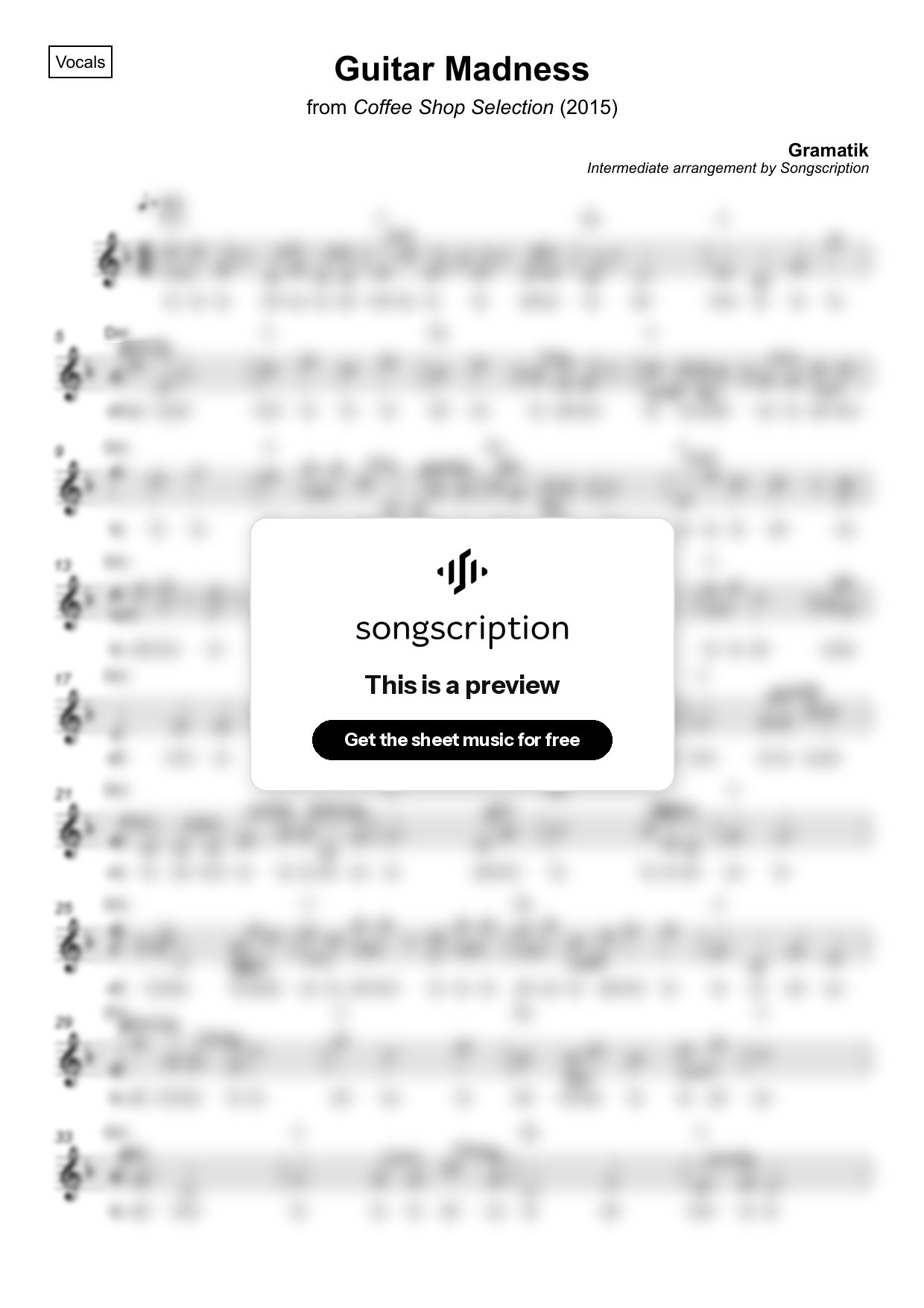 Intermediate Vocals Sheet Music for "Guitar Madness" by Gramatik